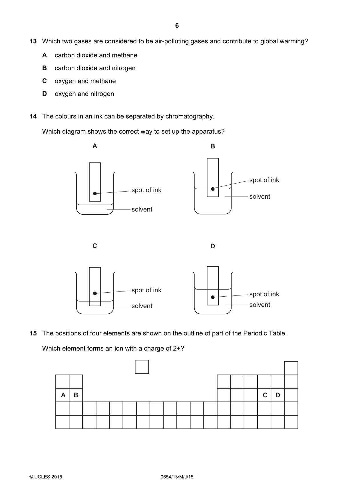 Cambridge IGCSE Sciences - Co-ordinated (Double) 0654 2015 May/June Paper 1 · Variant 3 question paper, page 6 of 16