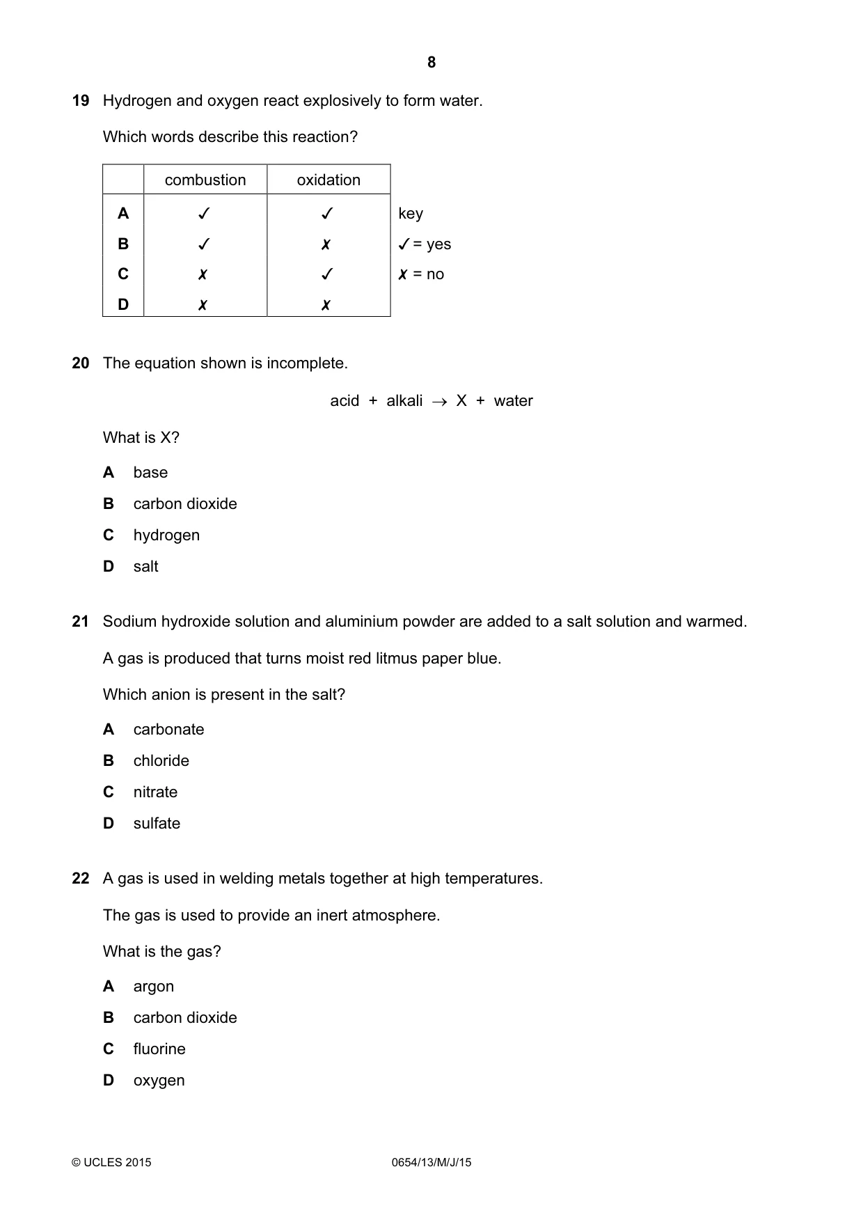Cambridge IGCSE Sciences - Co-ordinated (Double) 0654 2015 May/June Paper 1 · Variant 3 question paper, page 8 of 16