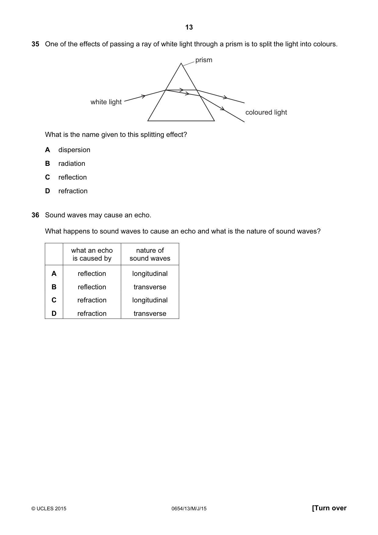 Cambridge IGCSE Sciences - Co-ordinated (Double) 0654 2015 May/June Paper 1 · Variant 3 question paper, page 13 of 16