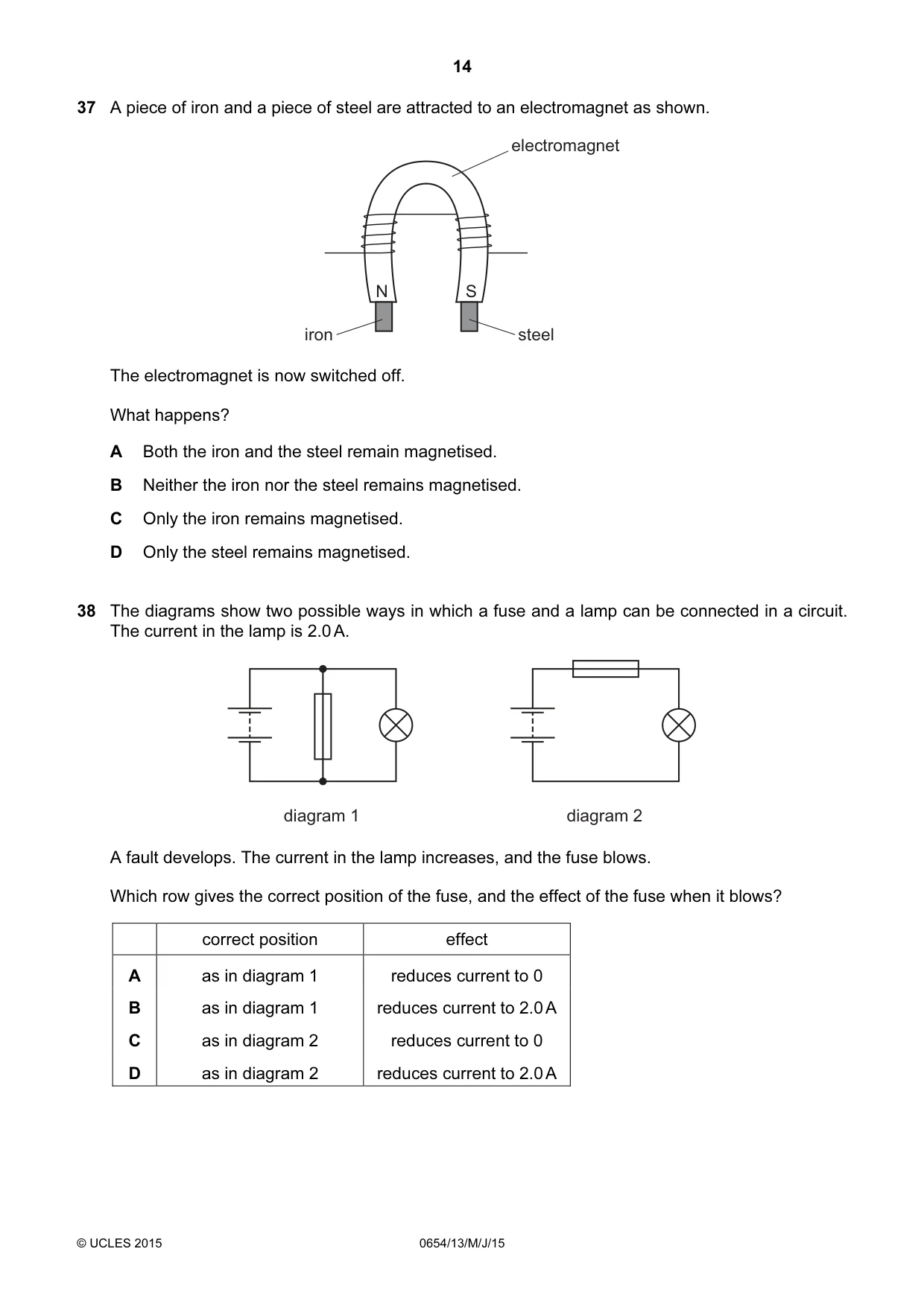 Cambridge IGCSE Sciences - Co-ordinated (Double) 0654 2015 May/June Paper 1 · Variant 3 question paper, page 14 of 16