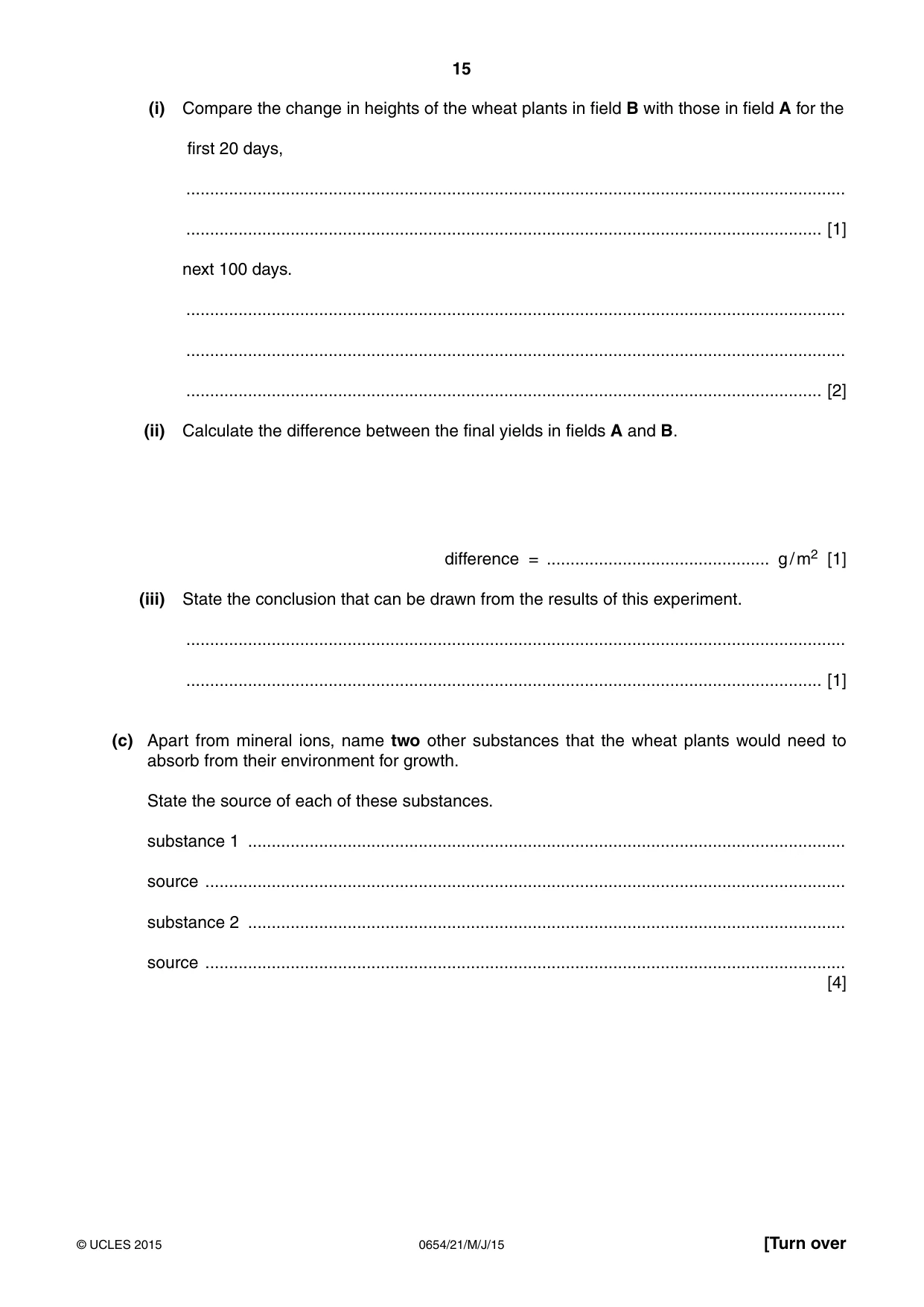 Cambridge IGCSE Sciences - Co-ordinated (Double) 0654 2015 May/June Paper 2 · Variant 1 question paper, page 15 of 32