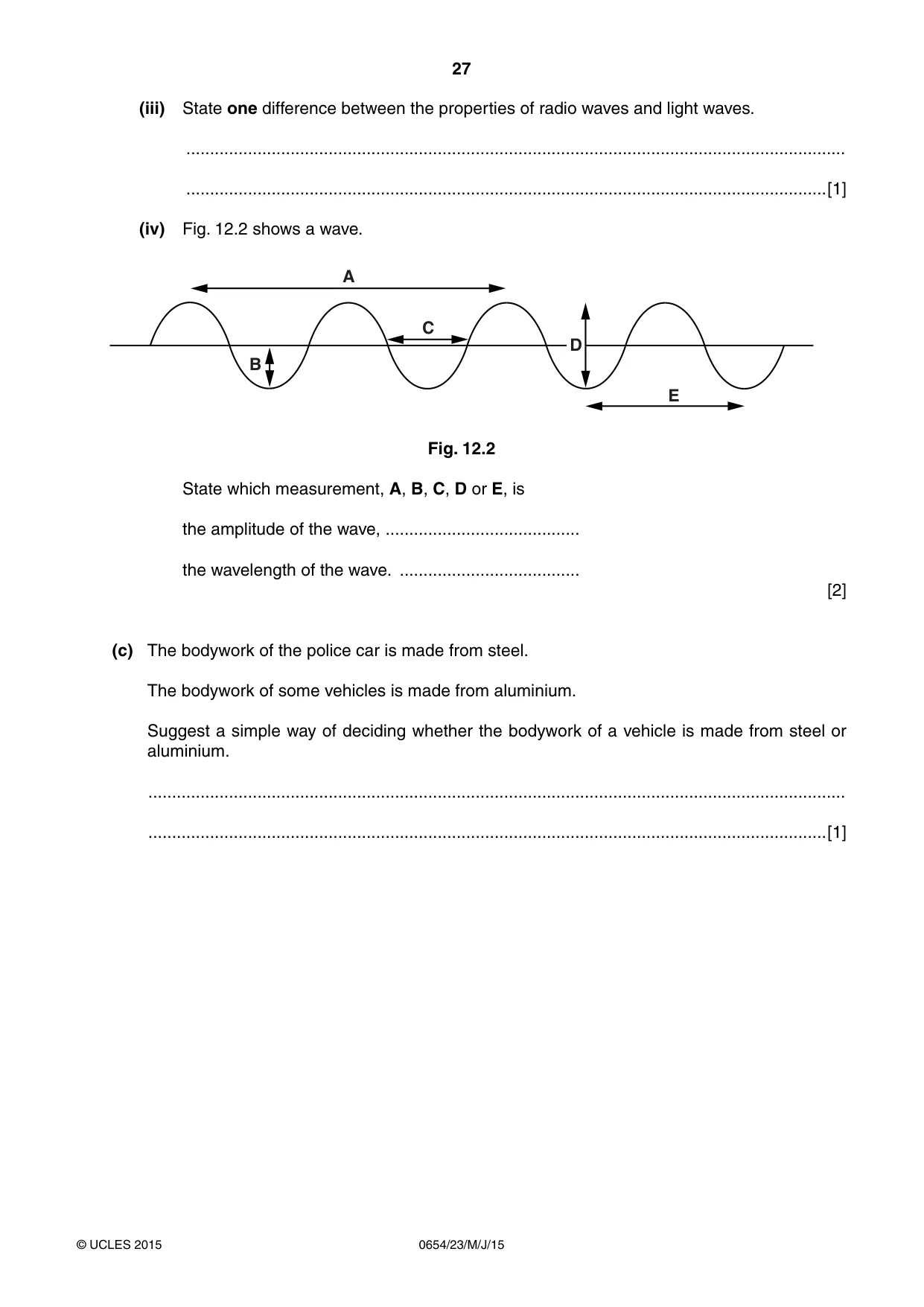 Cambridge IGCSE Sciences - Co-ordinated (Double) 0654 2015 May/June Paper 2 · Variant 3 question paper, page 27 of 28