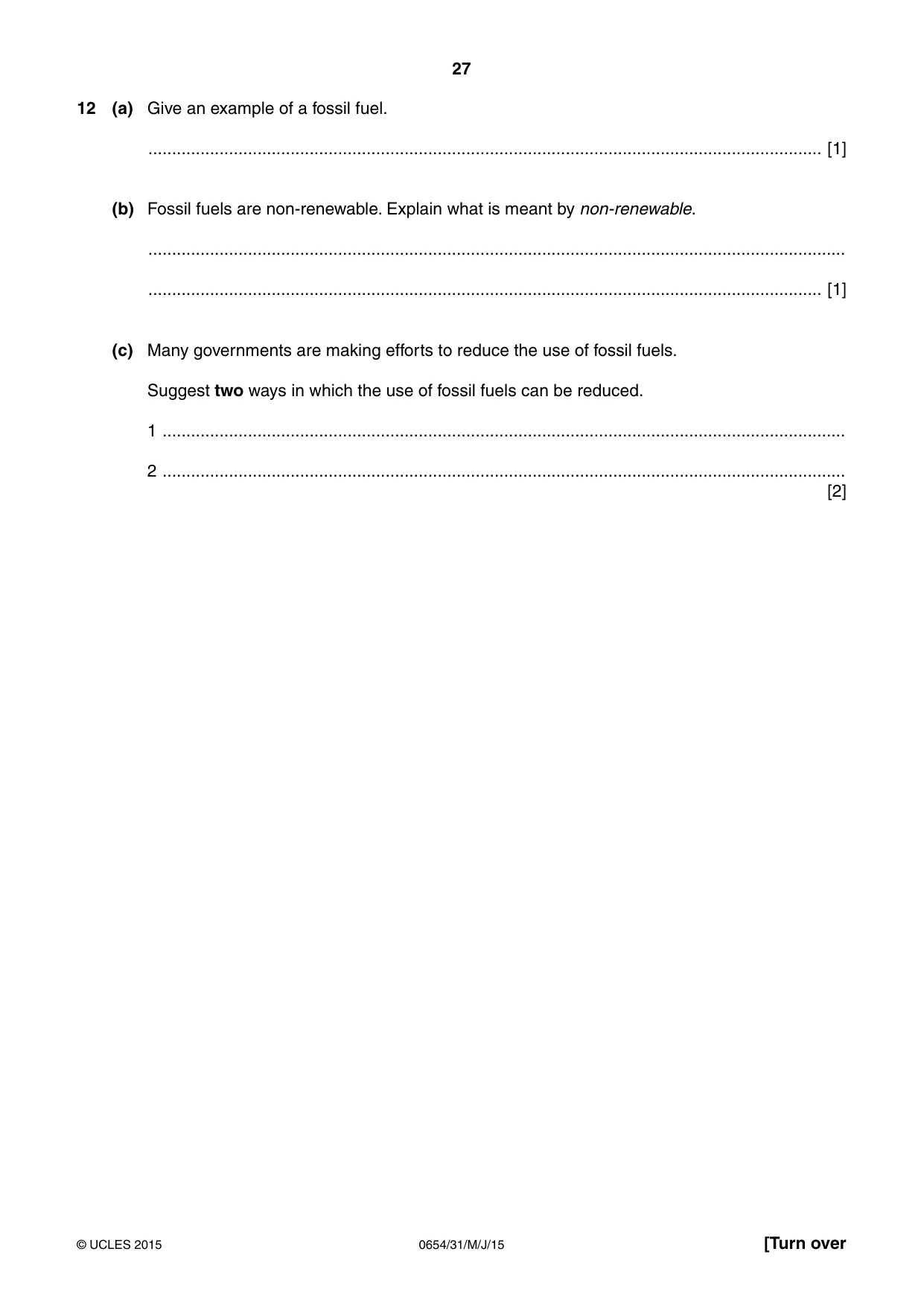 Cambridge IGCSE Sciences - Co-ordinated (Double) 0654 2015 May/June Paper 3 · Variant 1 question paper, page 27 of 32