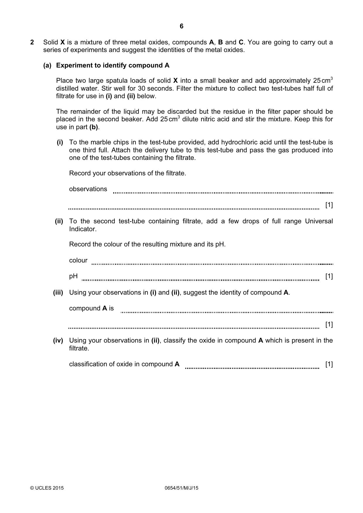 Cambridge IGCSE Sciences - Co-ordinated (Double) 0654 2015 May/June Paper 5 · Variant 1 question paper, page 6 of 16