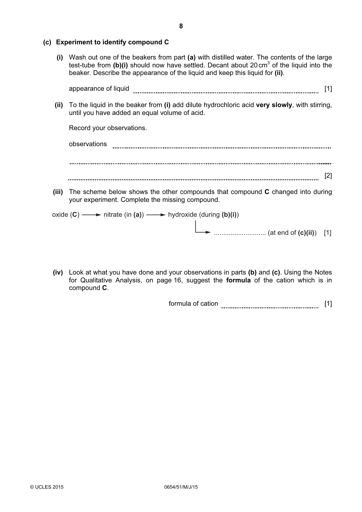 Cambridge IGCSE Sciences - Co-ordinated (Double) 0654 2015 May/June Paper 5 · Variant 1 question paper, page 8 of 16