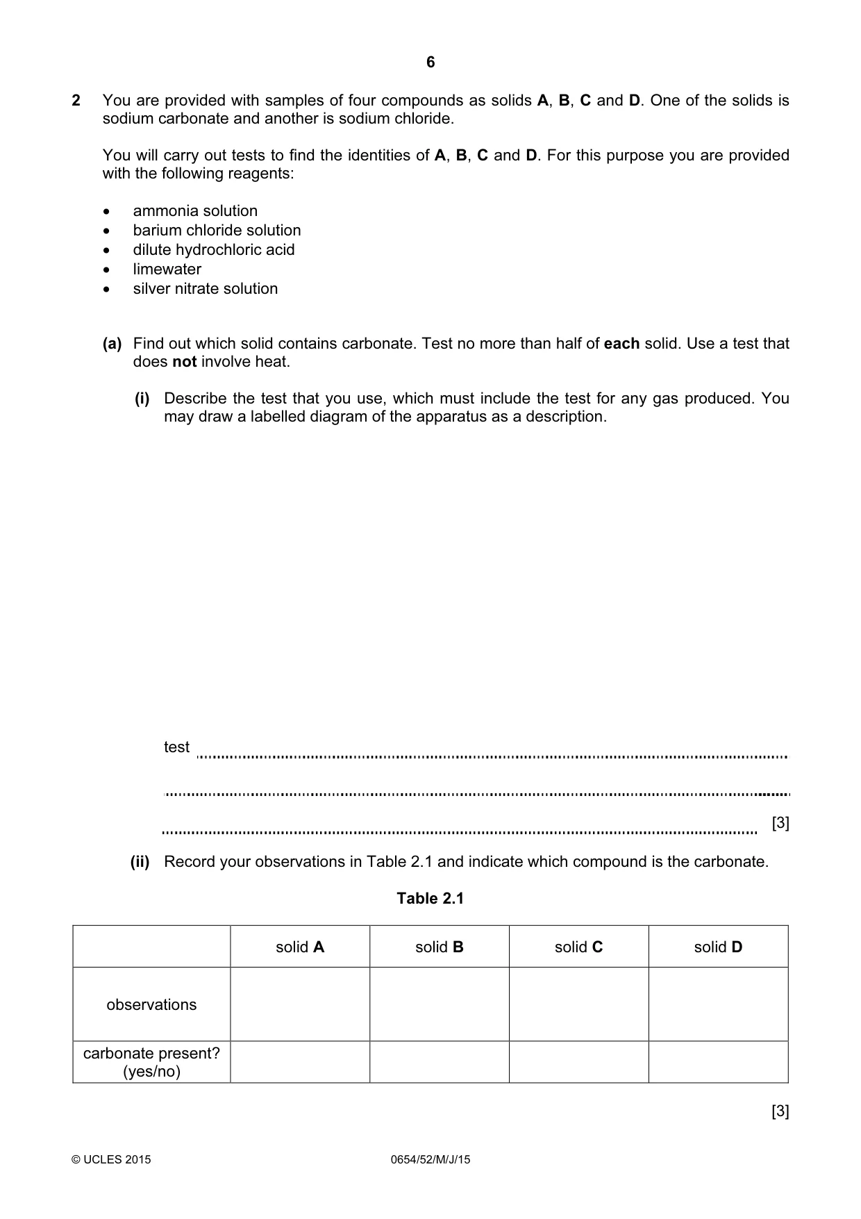 Cambridge IGCSE Sciences - Co-ordinated (Double) 0654 2015 May/June Paper 5 · Variant 2 question paper, page 6 of 12