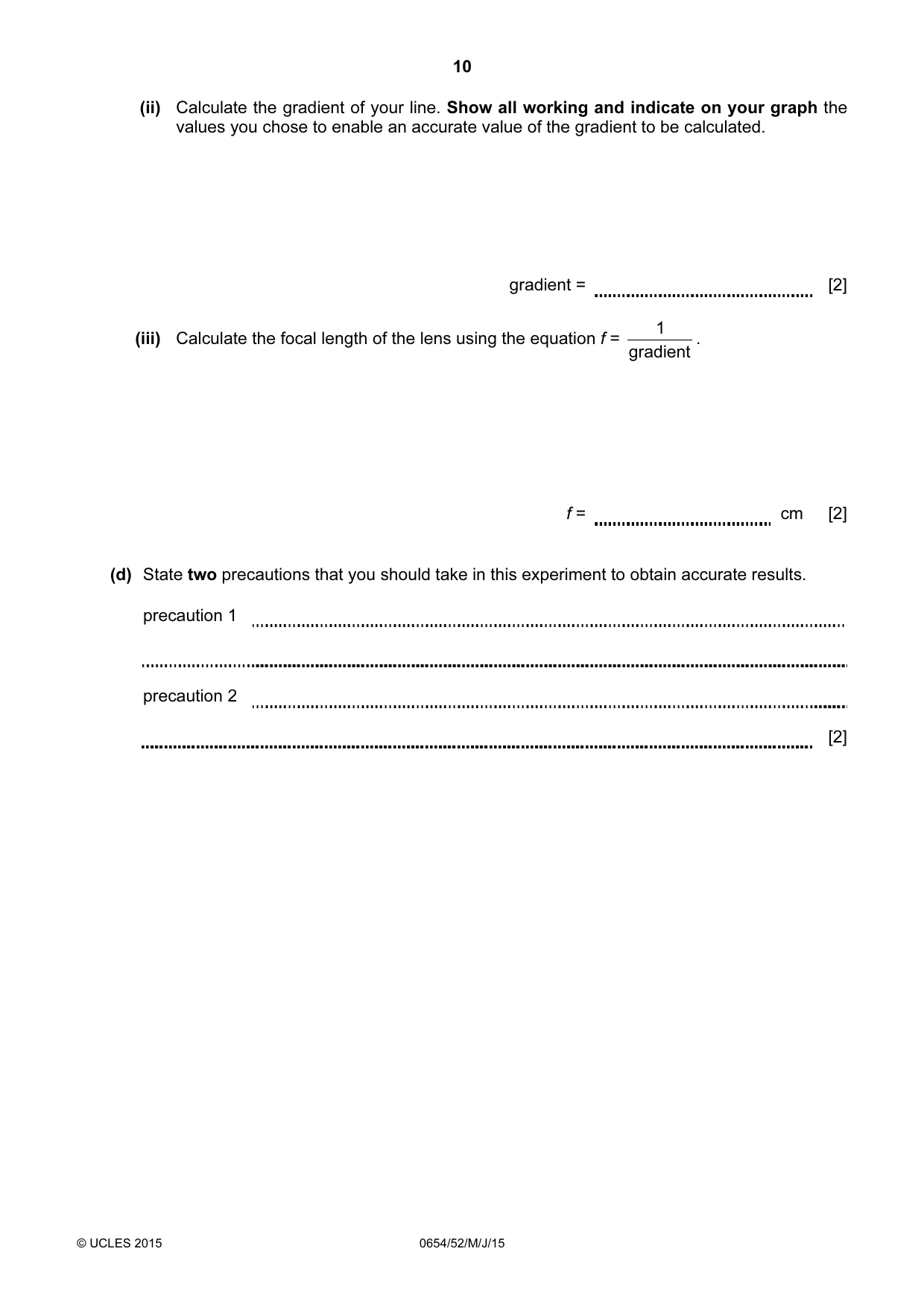 Cambridge IGCSE Sciences - Co-ordinated (Double) 0654 2015 May/June Paper 5 · Variant 2 question paper, page 10 of 12