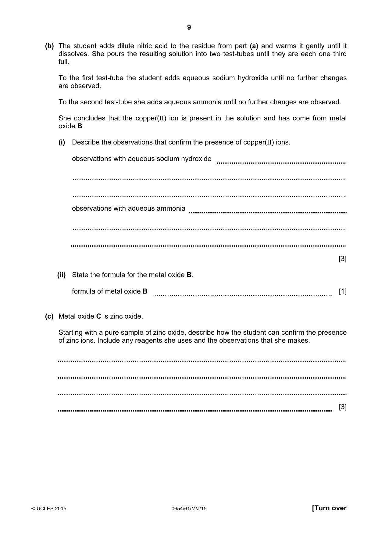 Cambridge IGCSE Sciences - Co-ordinated (Double) 0654 2015 May/June Paper 6 · Variant 1 question paper, page 9 of 16