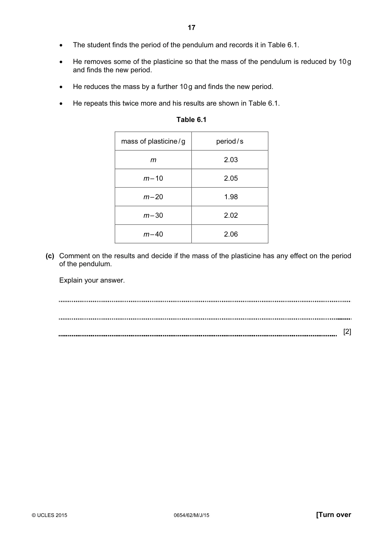 Cambridge IGCSE Sciences - Co-ordinated (Double) 0654 2015 May/June Paper 6 · Variant 2 question paper, page 17 of 20