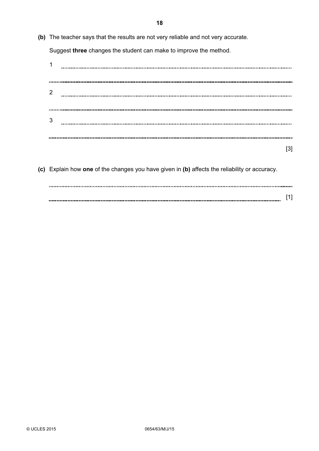 Cambridge IGCSE Sciences - Co-ordinated (Double) 0654 2015 May/June Paper 6 · Variant 3 question paper, page 18 of 20