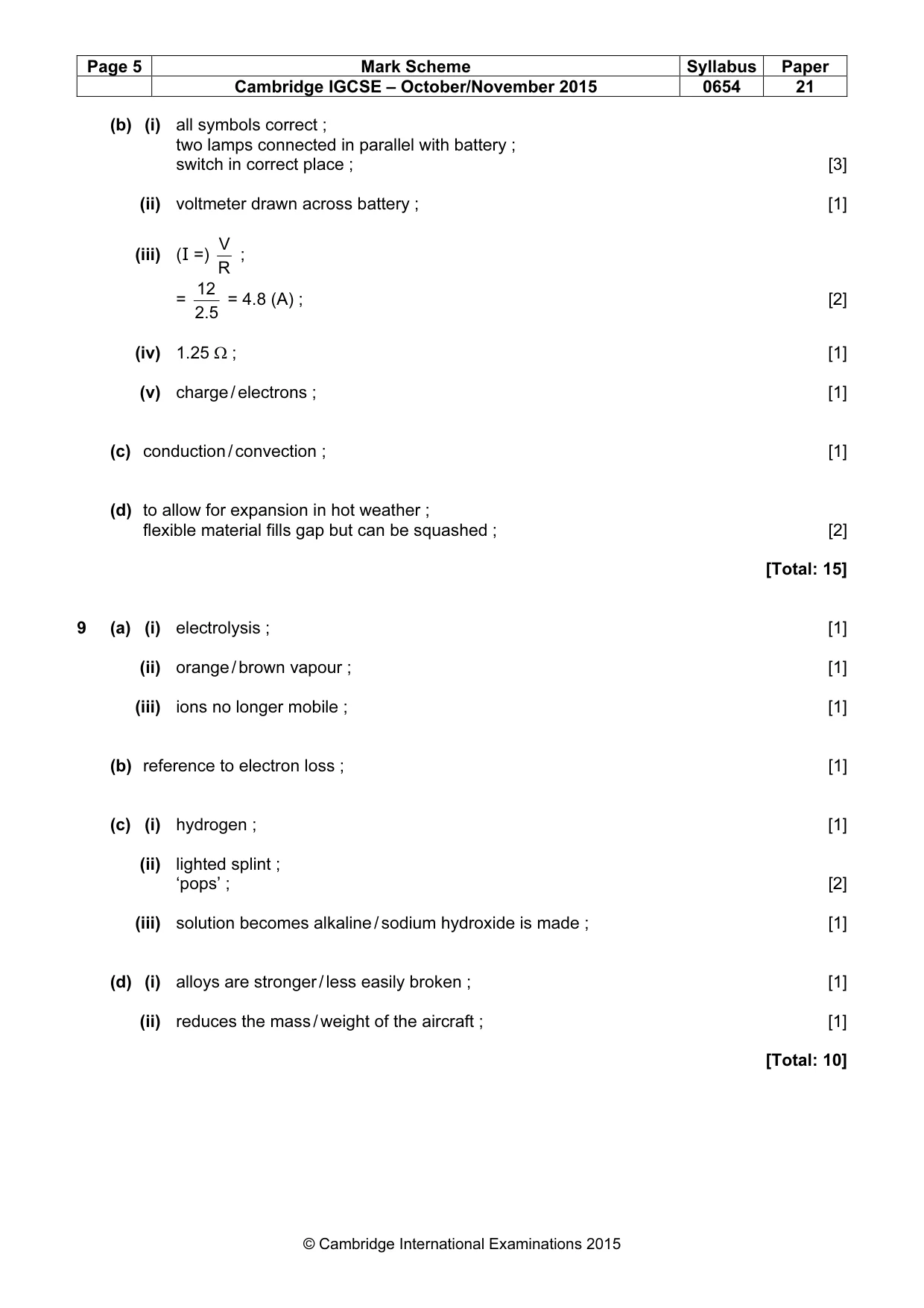 Mark scheme, page 5 of 8