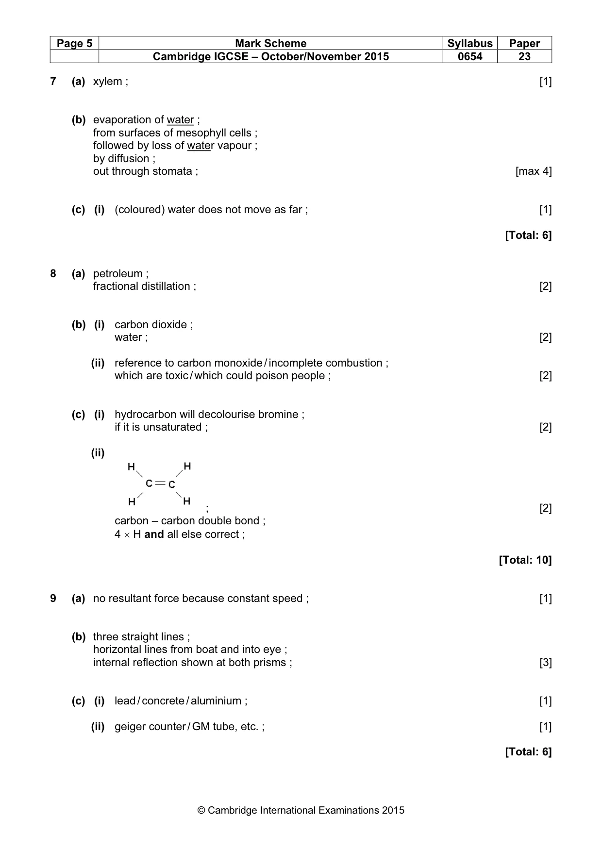Mark scheme, page 5 of 7