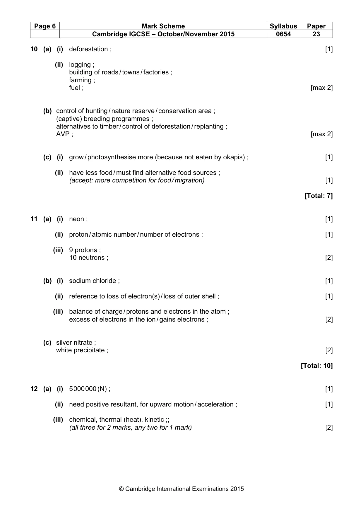 Mark scheme, page 6 of 7