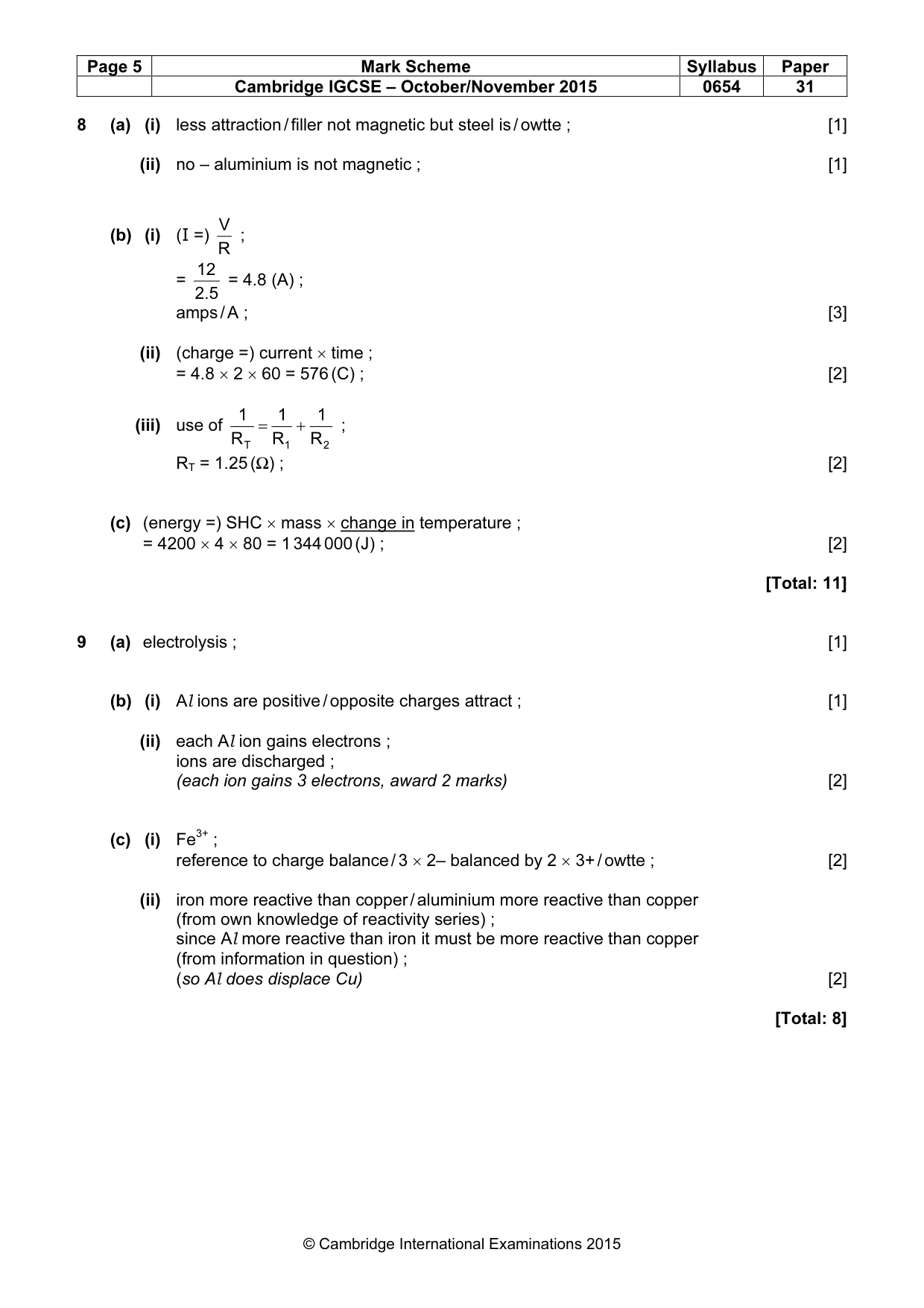 Mark scheme, page 5 of 8