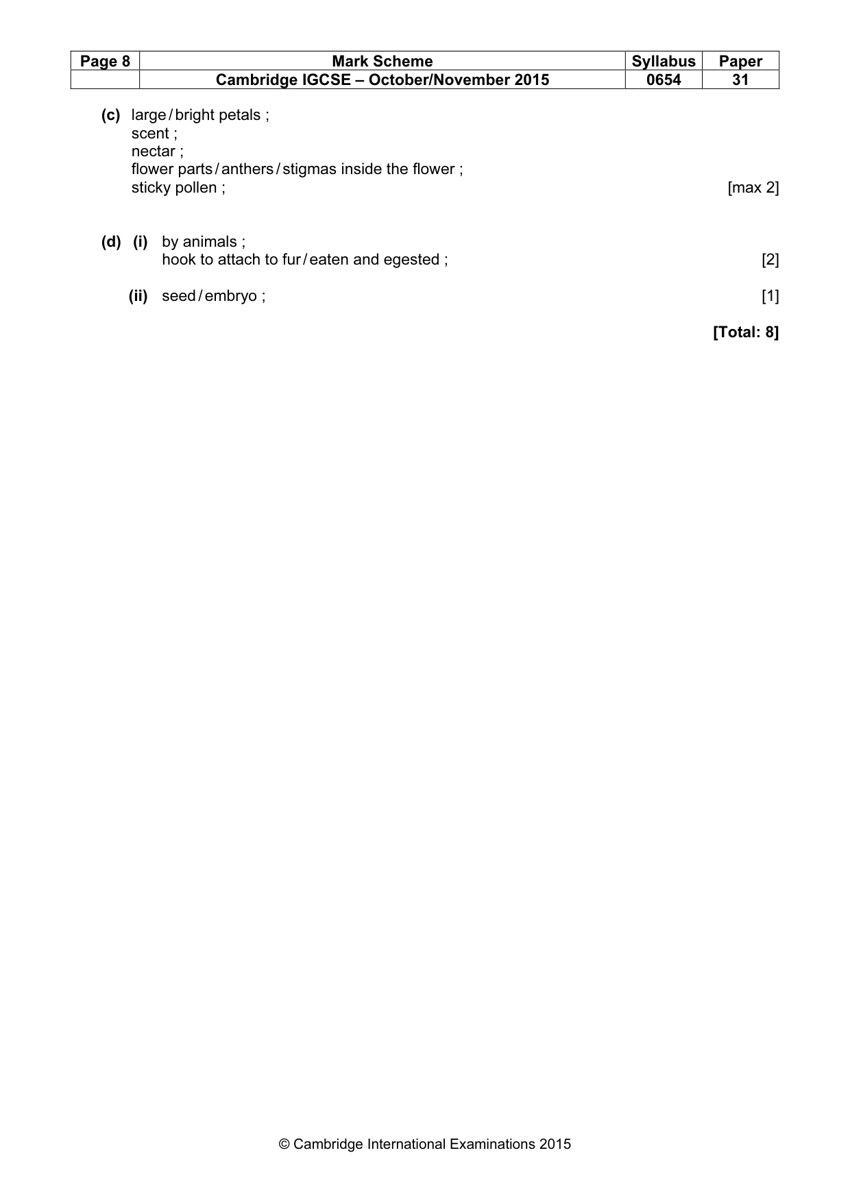 Mark scheme, page 8 of 8