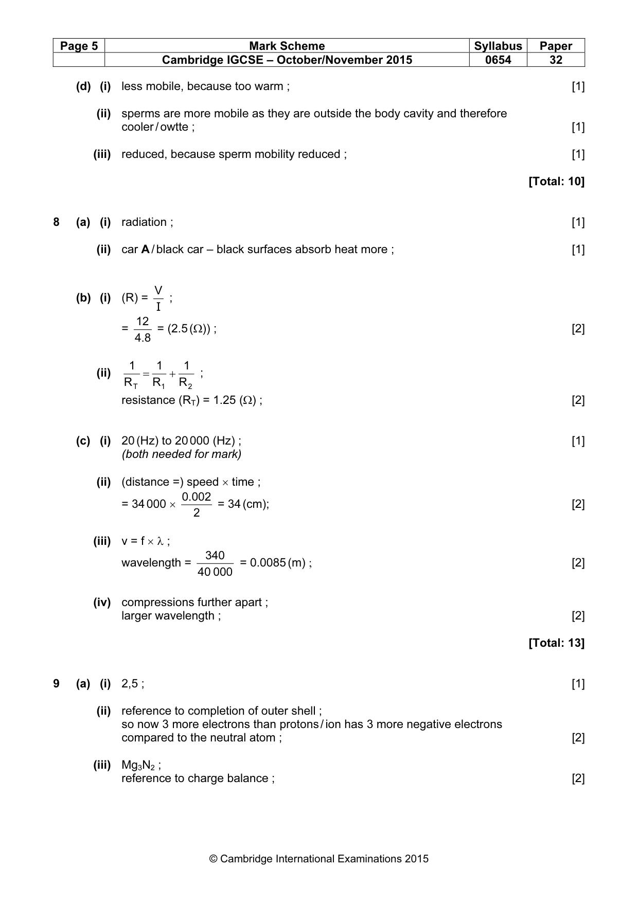 Mark scheme, page 5 of 7