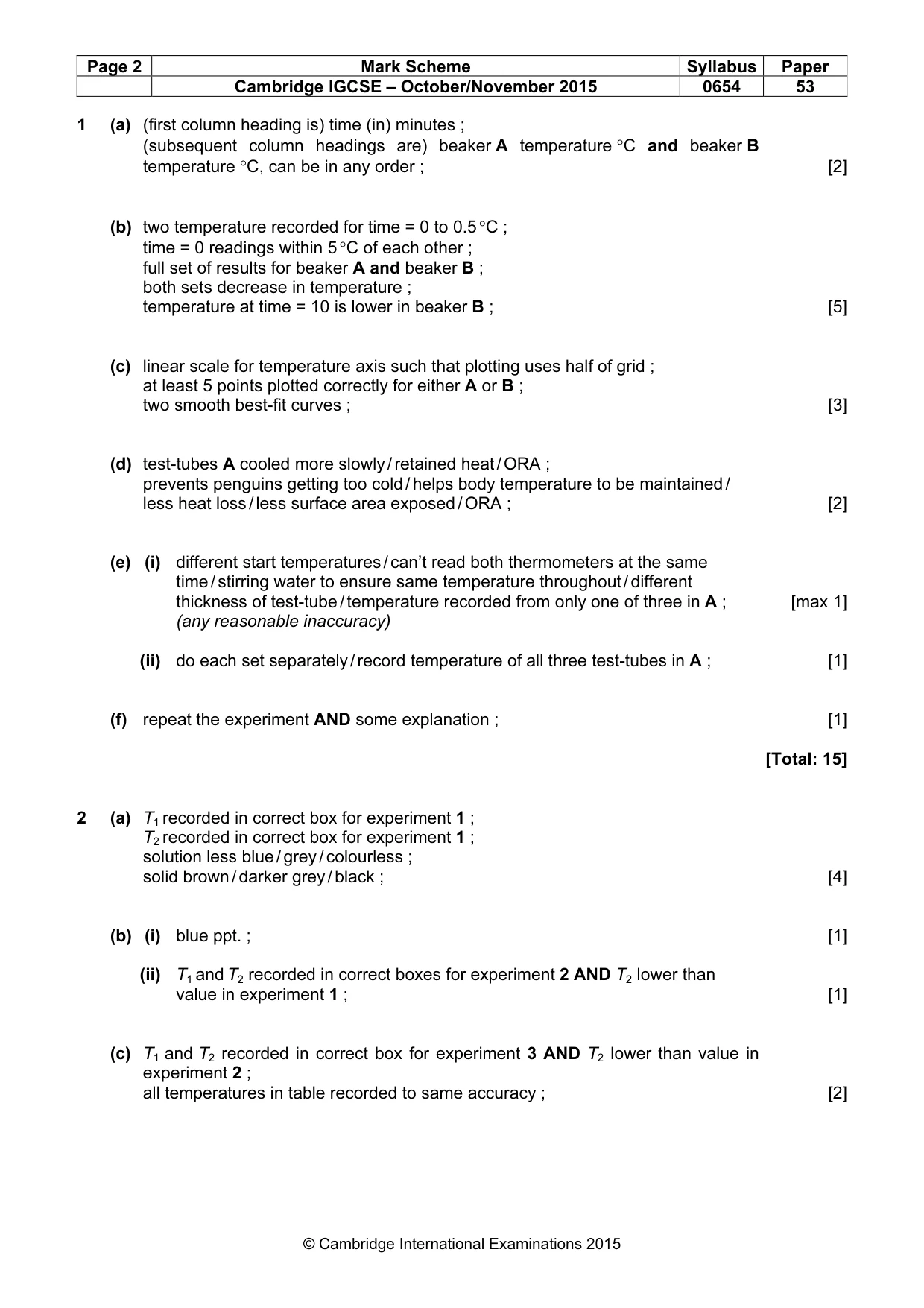 Mark scheme, page 2 of 3