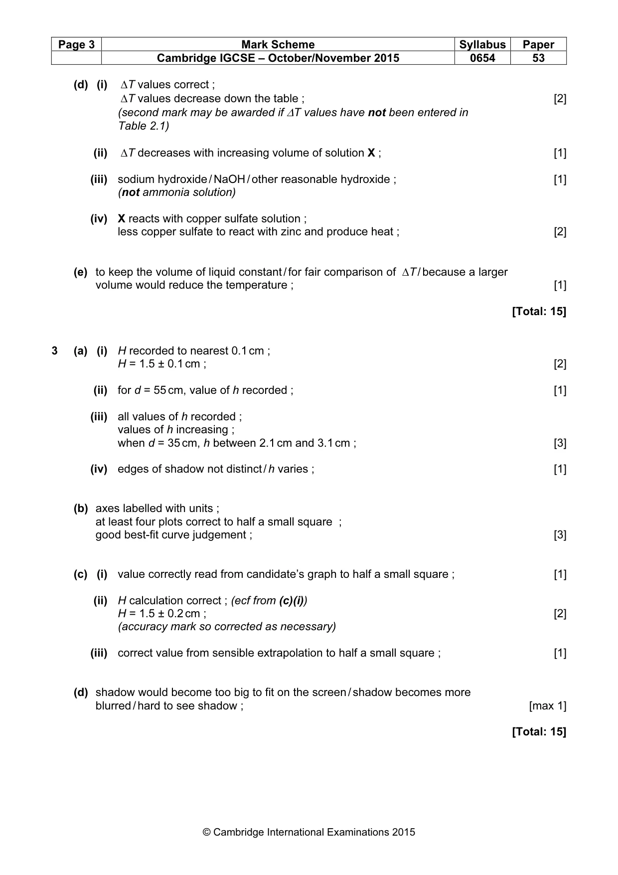 Mark scheme, page 3 of 3