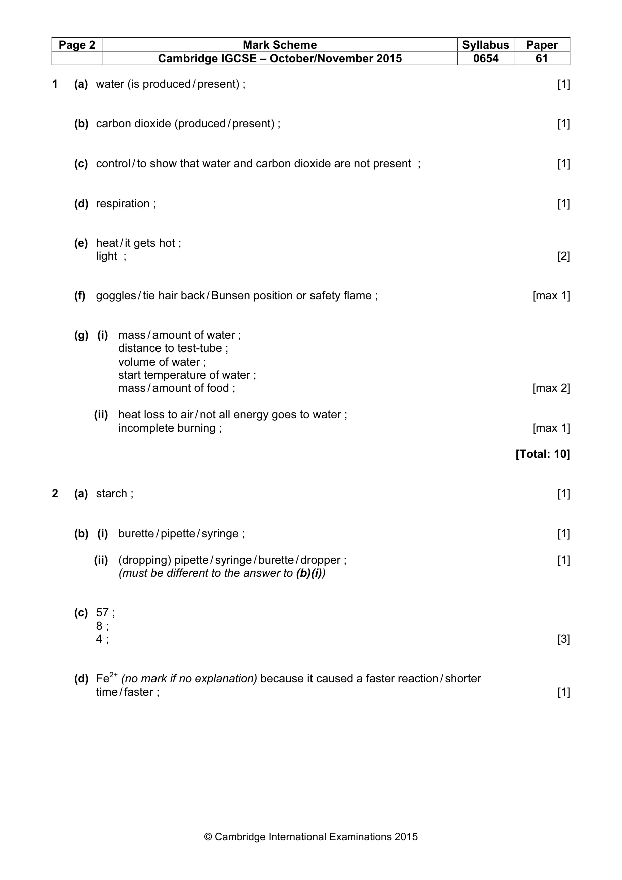 Mark scheme, page 2 of 5