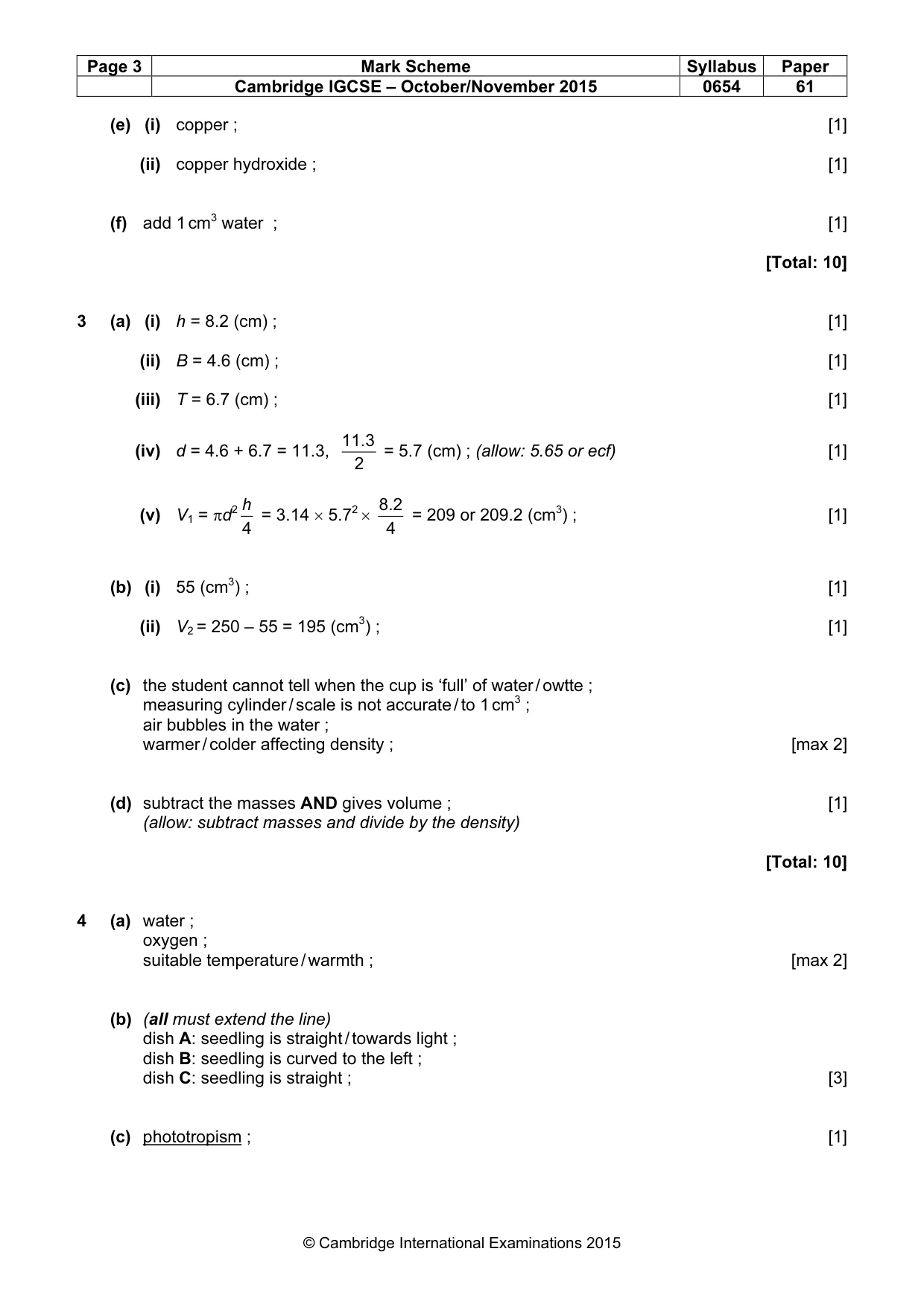 Mark scheme, page 3 of 5