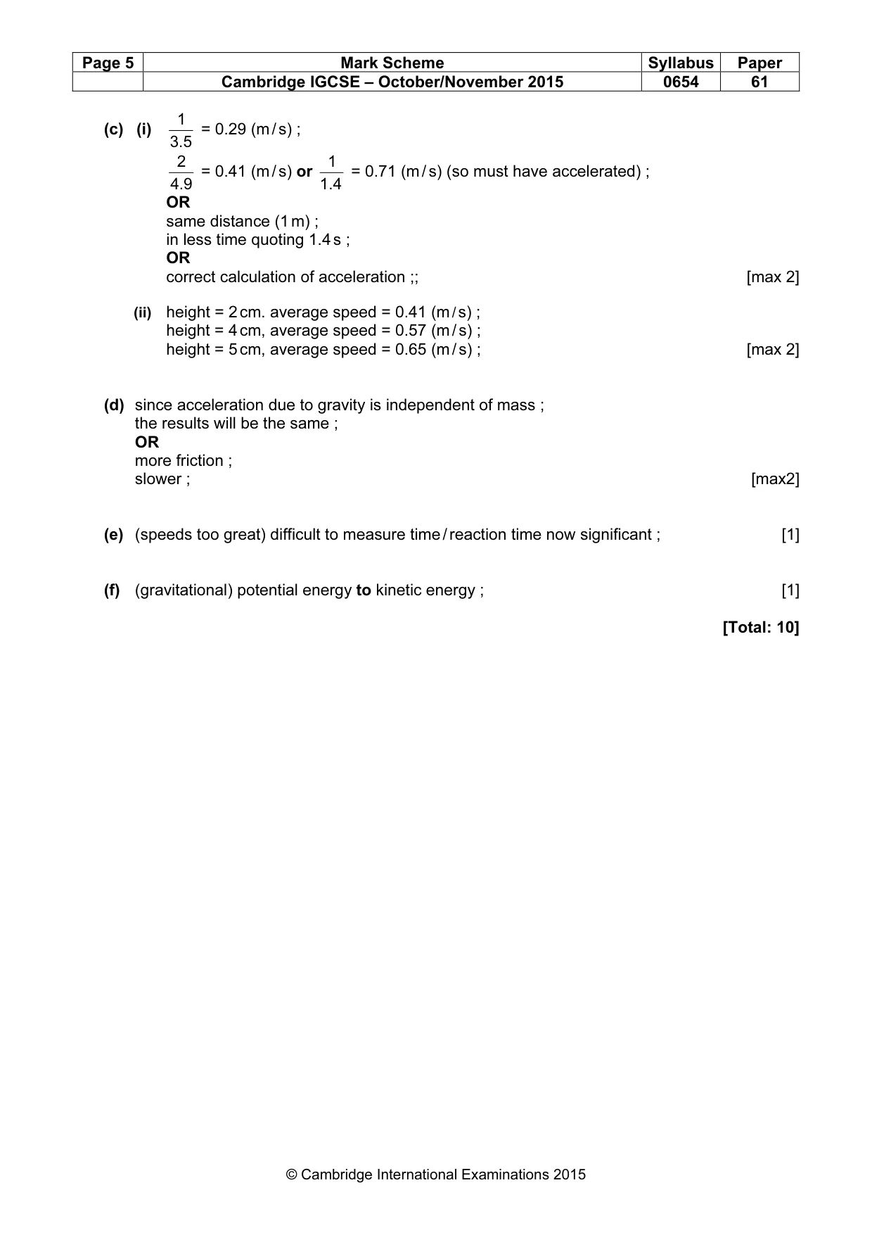Mark scheme, page 5 of 5