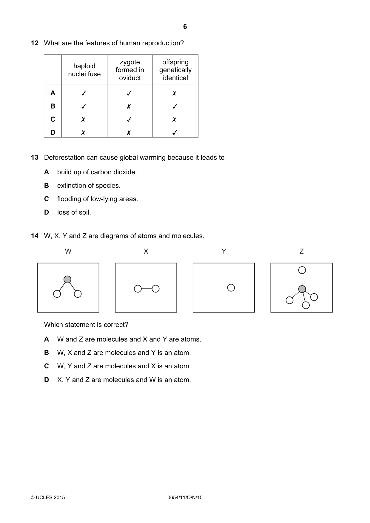 Cambridge IGCSE Sciences - Co-ordinated (Double) 0654 2015 Oct/Nov Paper 1 · Variant 1 question paper, page 6 of 20