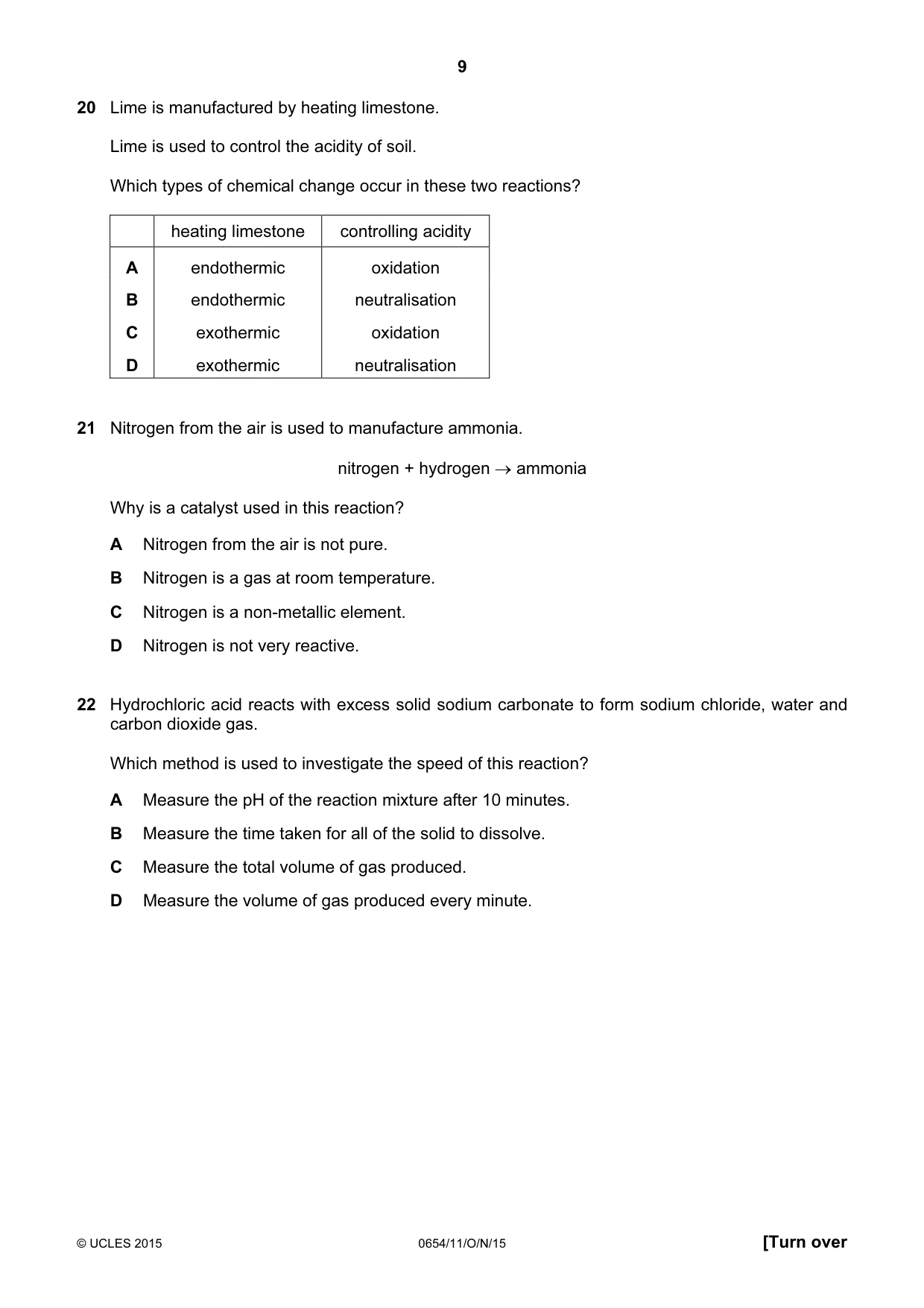 Cambridge IGCSE Sciences - Co-ordinated (Double) 0654 2015 Oct/Nov Paper 1 · Variant 1 question paper, page 9 of 20
