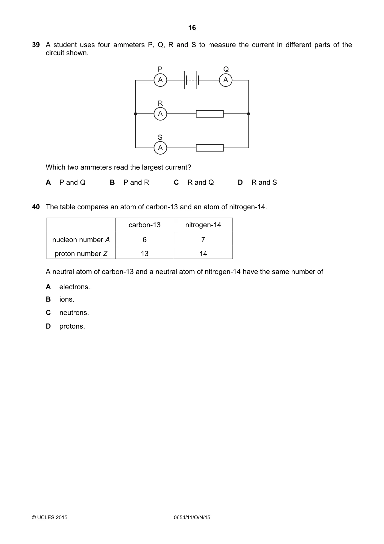 Cambridge IGCSE Sciences - Co-ordinated (Double) 0654 2015 Oct/Nov Paper 1 · Variant 1 question paper, page 16 of 20