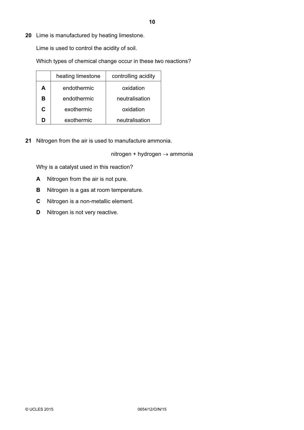 Cambridge IGCSE Sciences - Co-ordinated (Double) 0654 2015 Oct/Nov Paper 1 · Variant 2 question paper, page 10 of 20