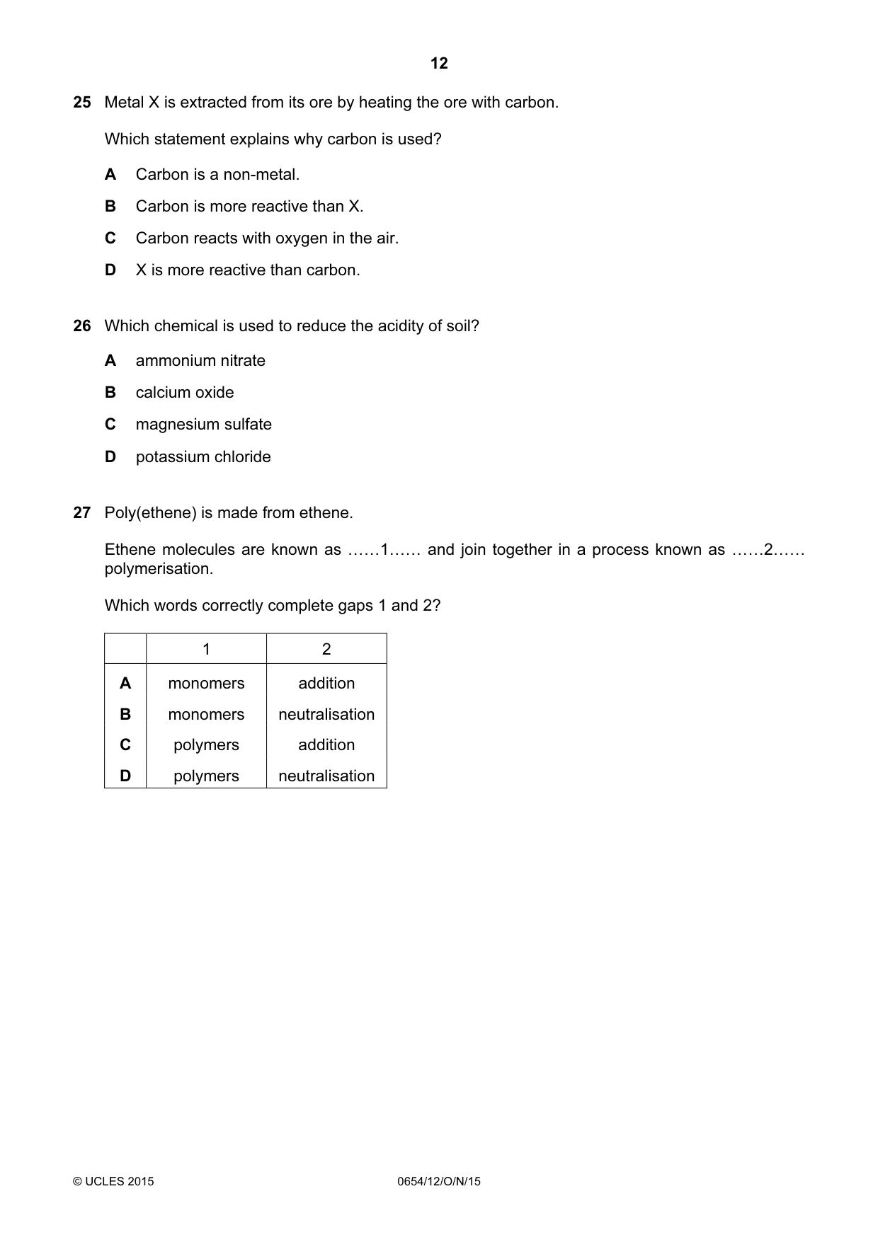 Cambridge IGCSE Sciences - Co-ordinated (Double) 0654 2015 Oct/Nov Paper 1 · Variant 2 question paper, page 12 of 20
