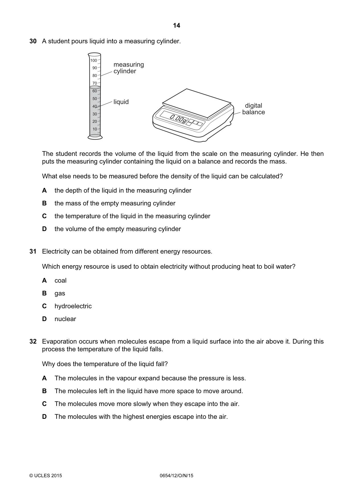 Cambridge IGCSE Sciences - Co-ordinated (Double) 0654 2015 Oct/Nov Paper 1 · Variant 2 question paper, page 14 of 20