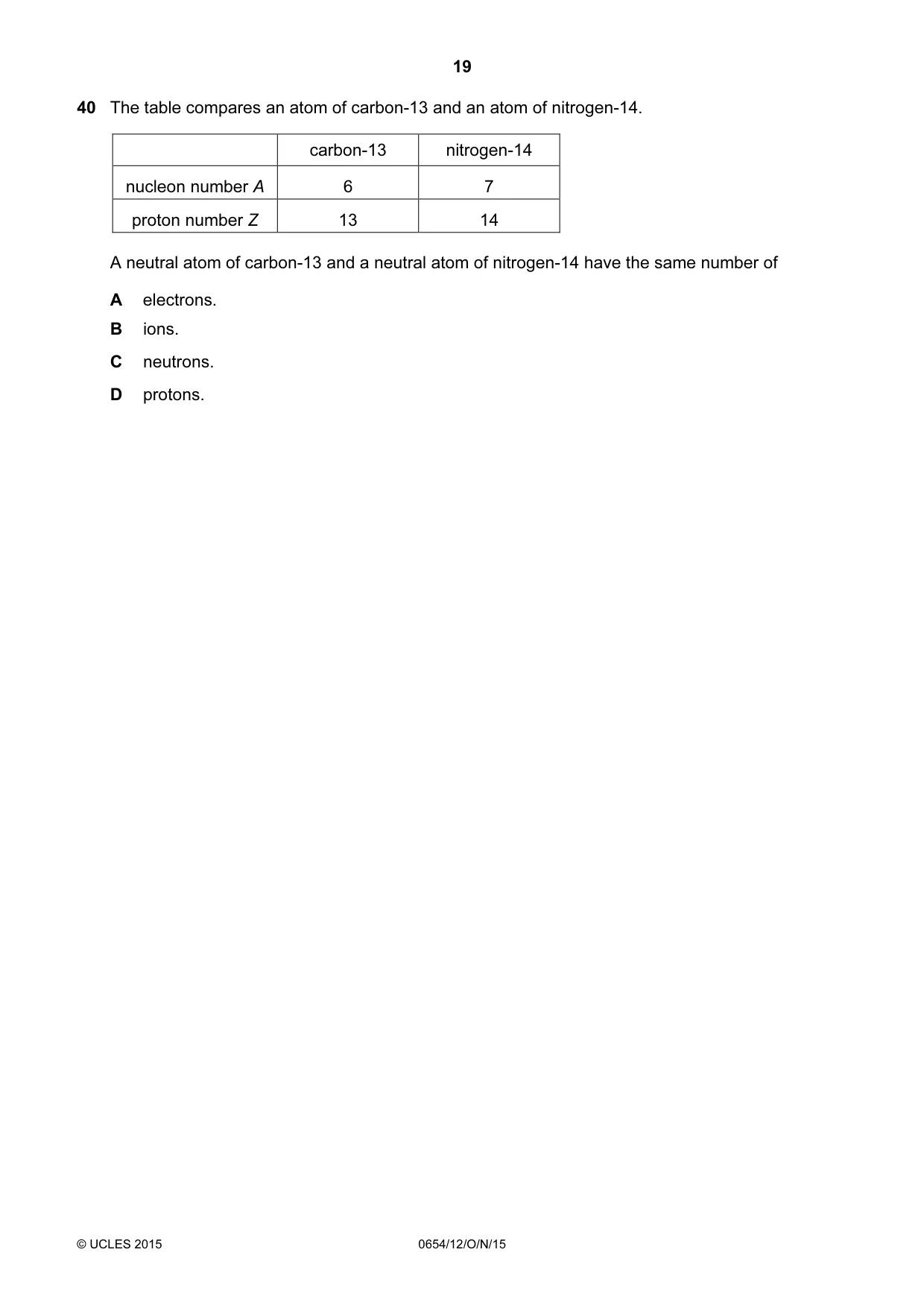 Cambridge IGCSE Sciences - Co-ordinated (Double) 0654 2015 Oct/Nov Paper 1 · Variant 2 question paper, page 19 of 20