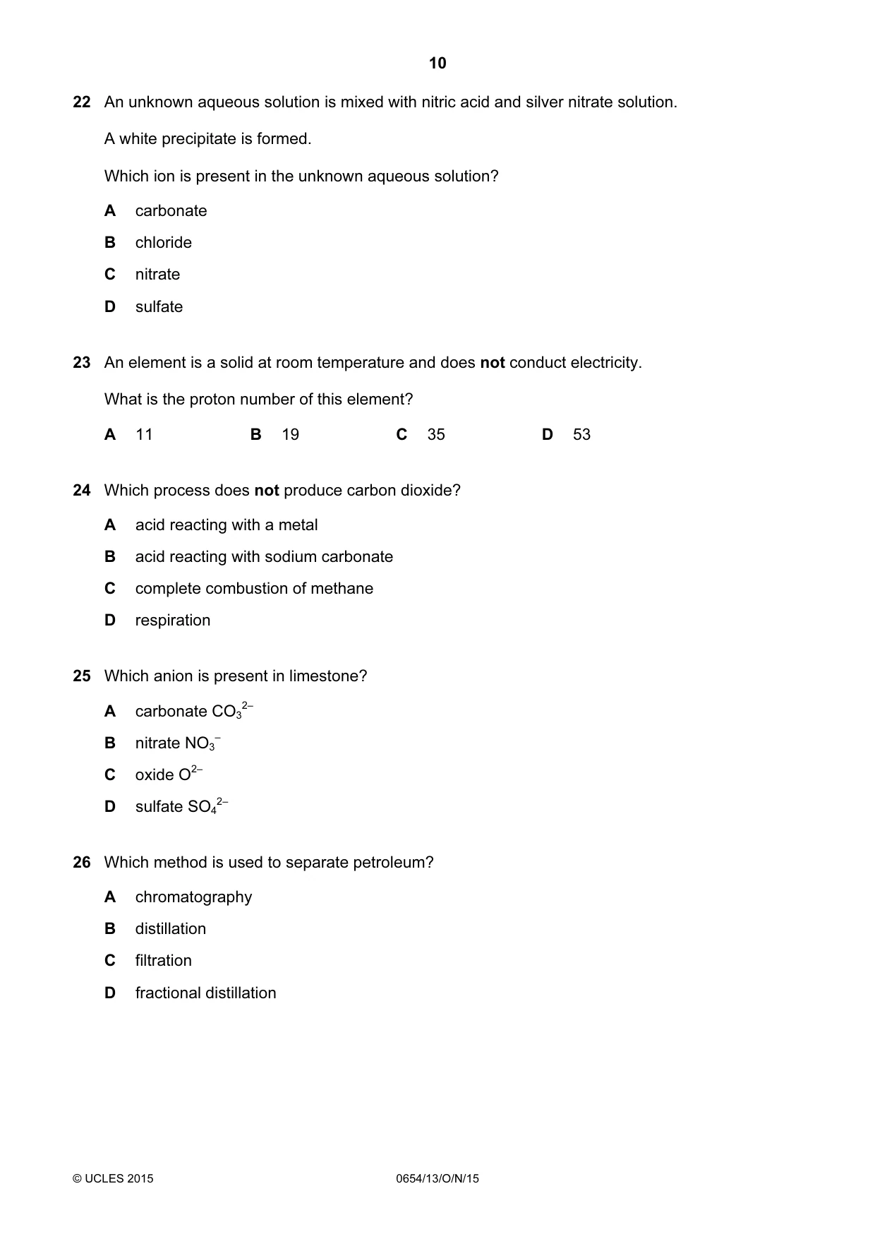 Cambridge IGCSE Sciences - Co-ordinated (Double) 0654 2015 Oct/Nov Paper 1 · Variant 3 question paper, page 10 of 20