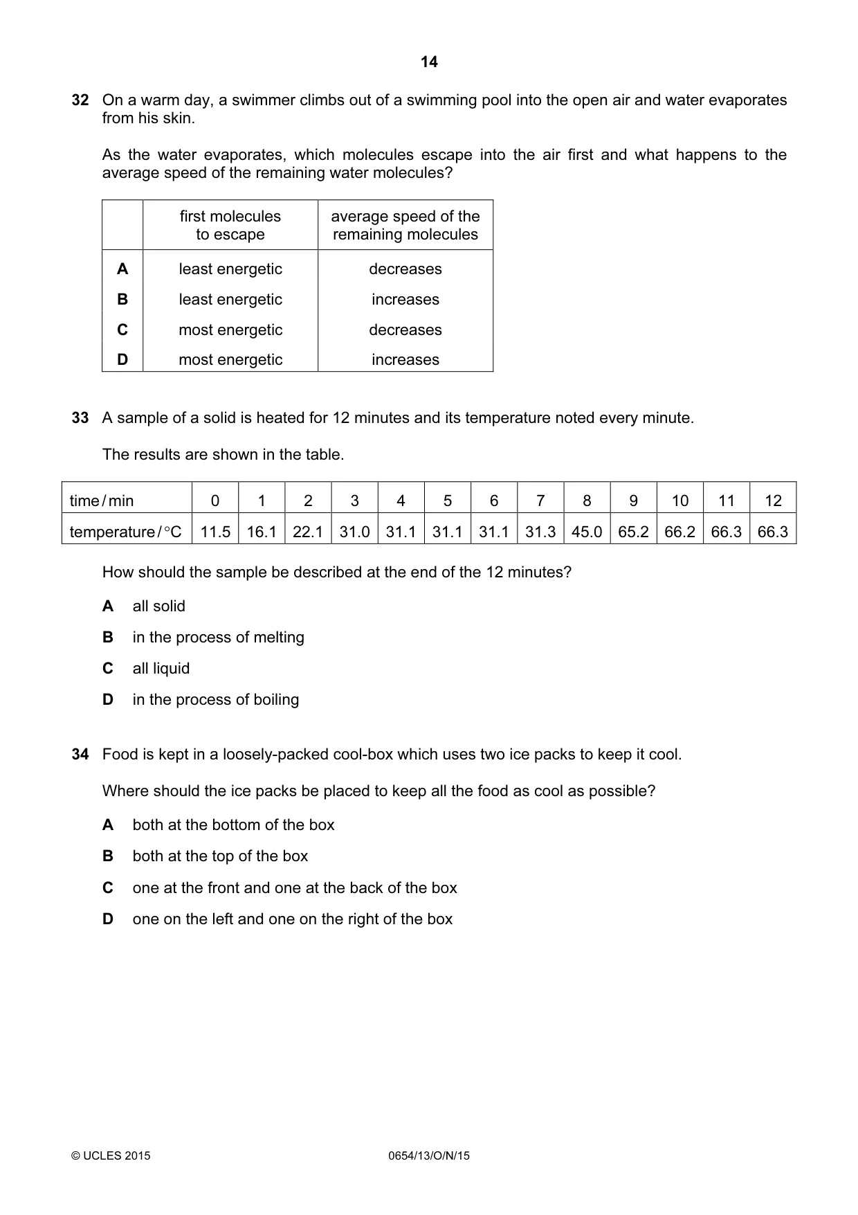 Cambridge IGCSE Sciences - Co-ordinated (Double) 0654 2015 Oct/Nov Paper 1 · Variant 3 question paper, page 14 of 20