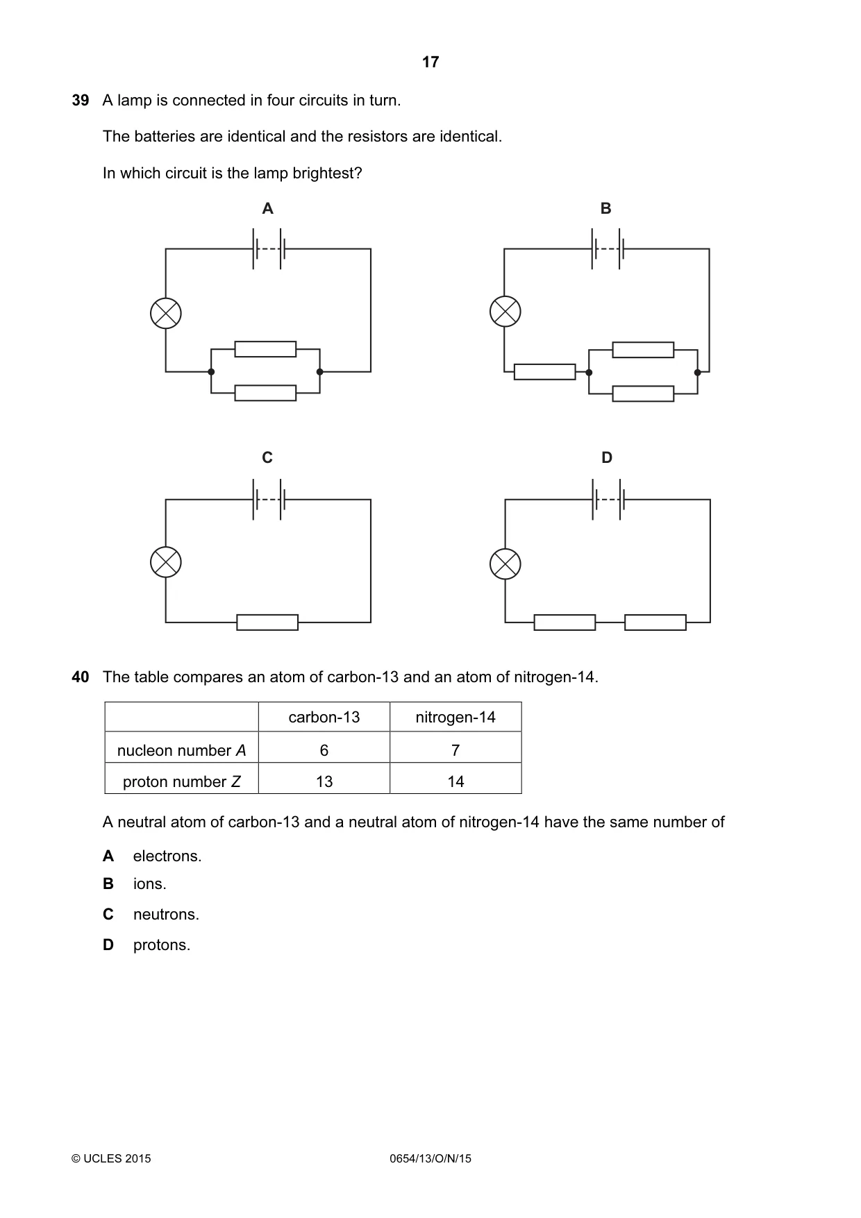 Cambridge IGCSE Sciences - Co-ordinated (Double) 0654 2015 Oct/Nov Paper 1 · Variant 3 question paper, page 17 of 20