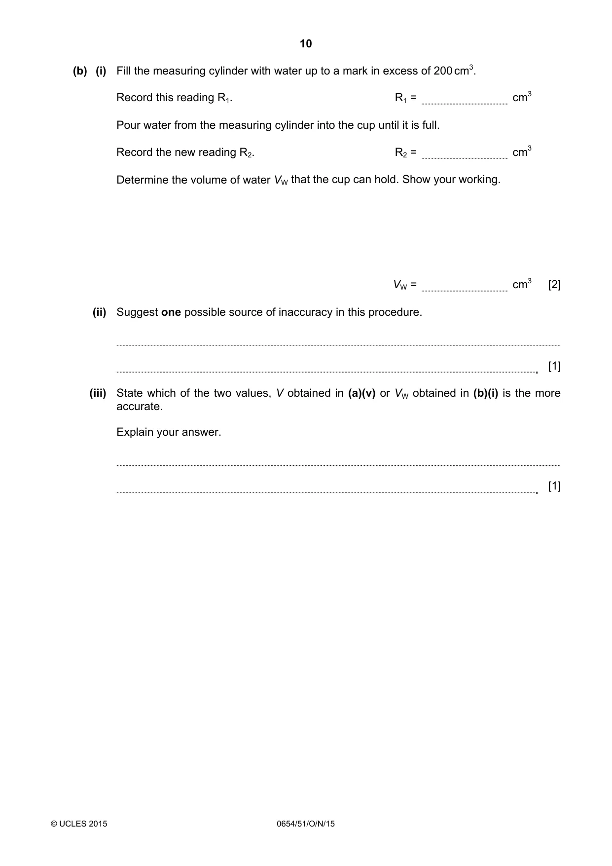 Cambridge IGCSE Sciences - Co-ordinated (Double) 0654 2015 Oct/Nov Paper 5 · Variant 1 question paper, page 10 of 12