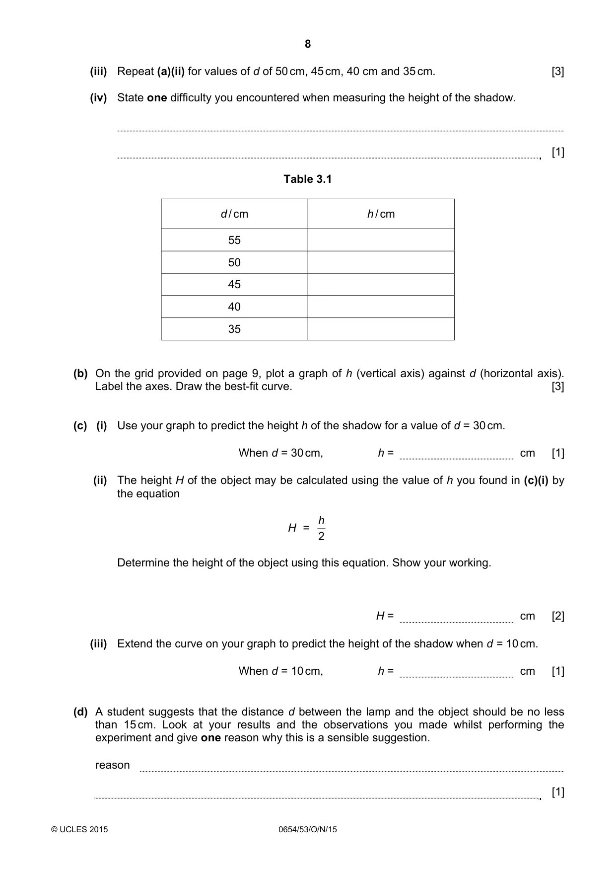 Cambridge IGCSE Sciences - Co-ordinated (Double) 0654 2015 Oct/Nov Paper 5 · Variant 3 question paper, page 8 of 12