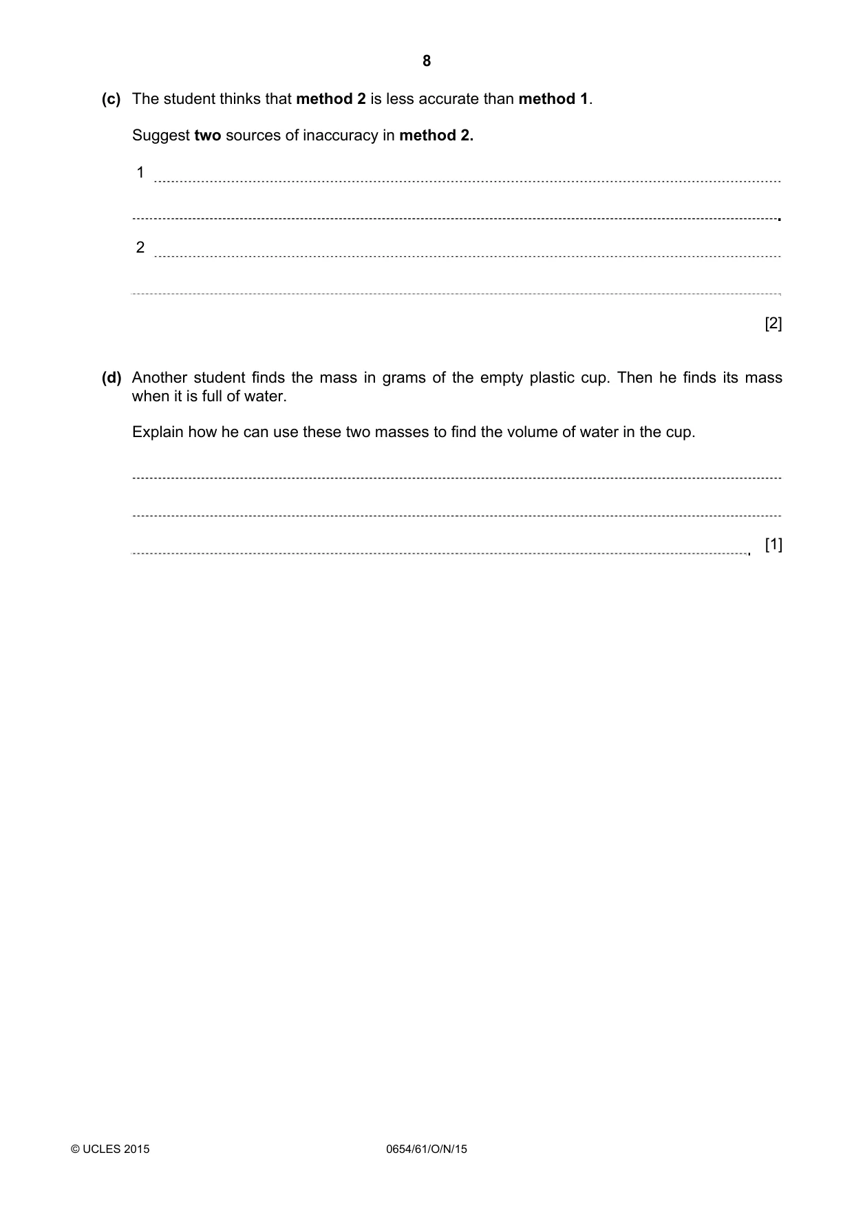 Cambridge IGCSE Sciences - Co-ordinated (Double) 0654 2015 Oct/Nov Paper 6 · Variant 1 question paper, page 8 of 16