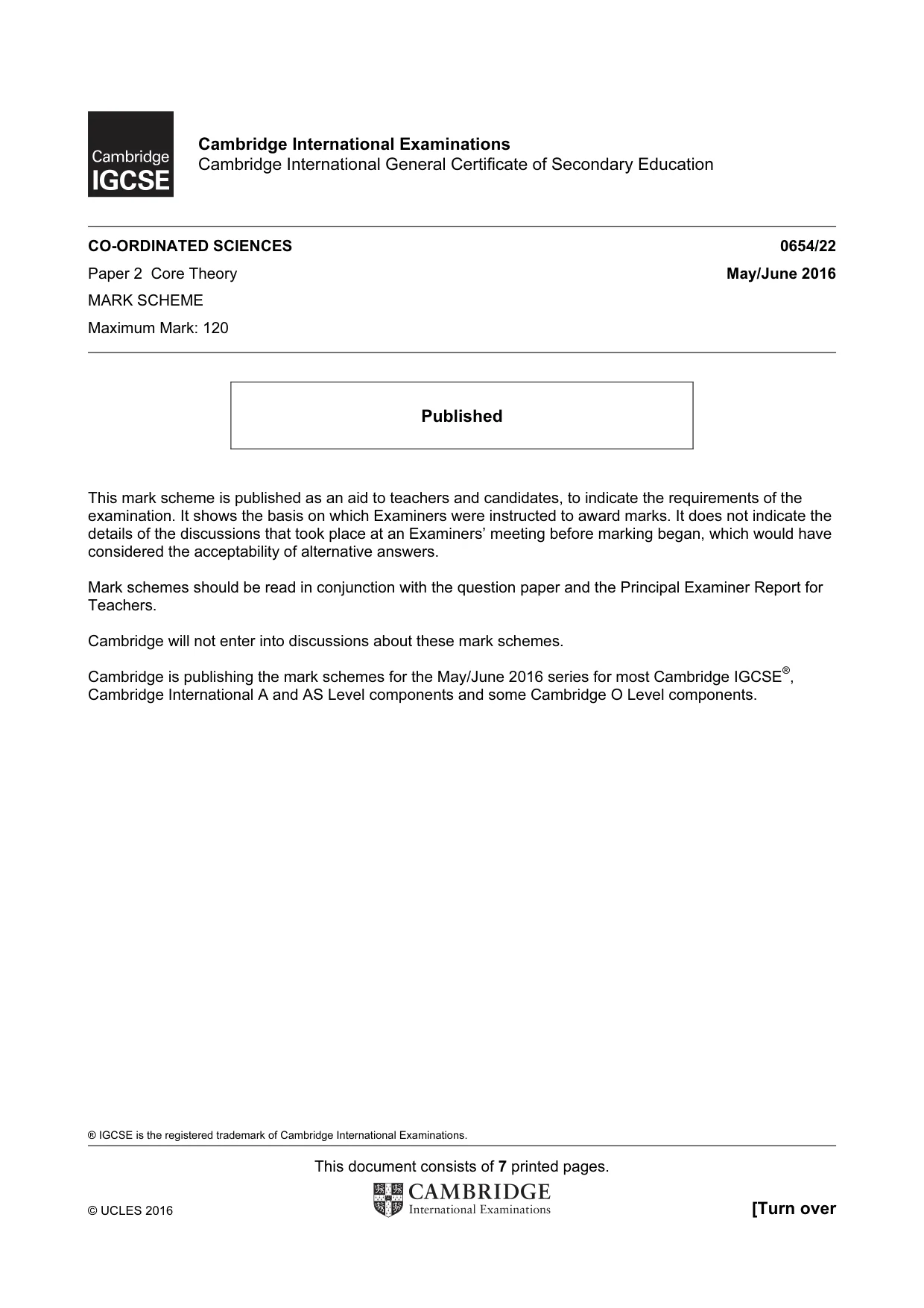 Mark scheme, page 1 of 7