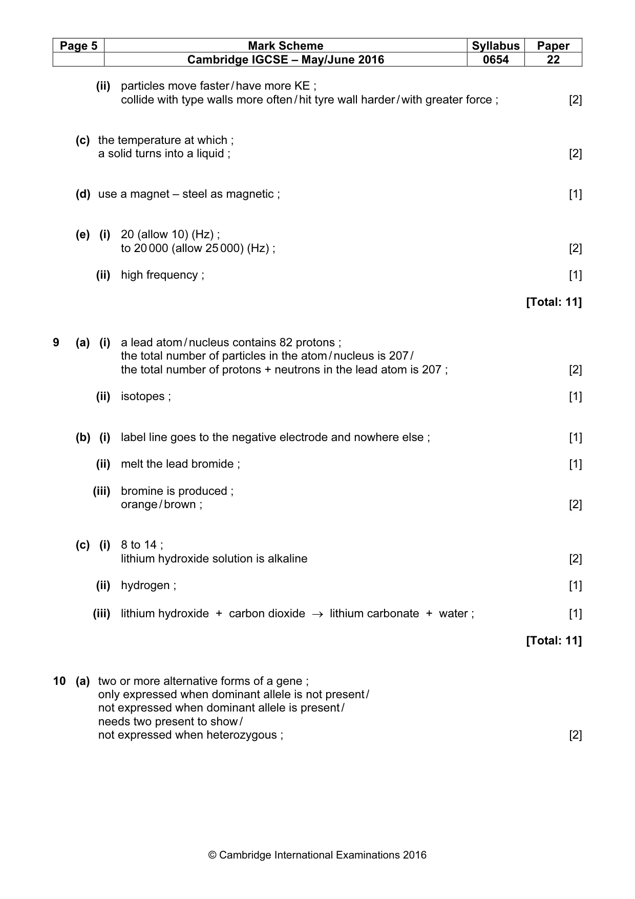 Mark scheme, page 5 of 7