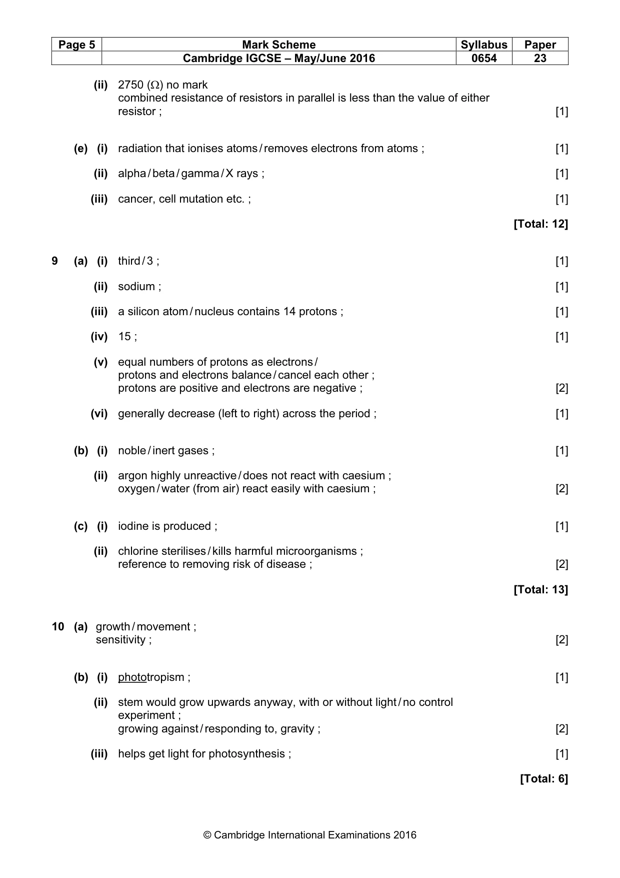 Mark scheme, page 5 of 7