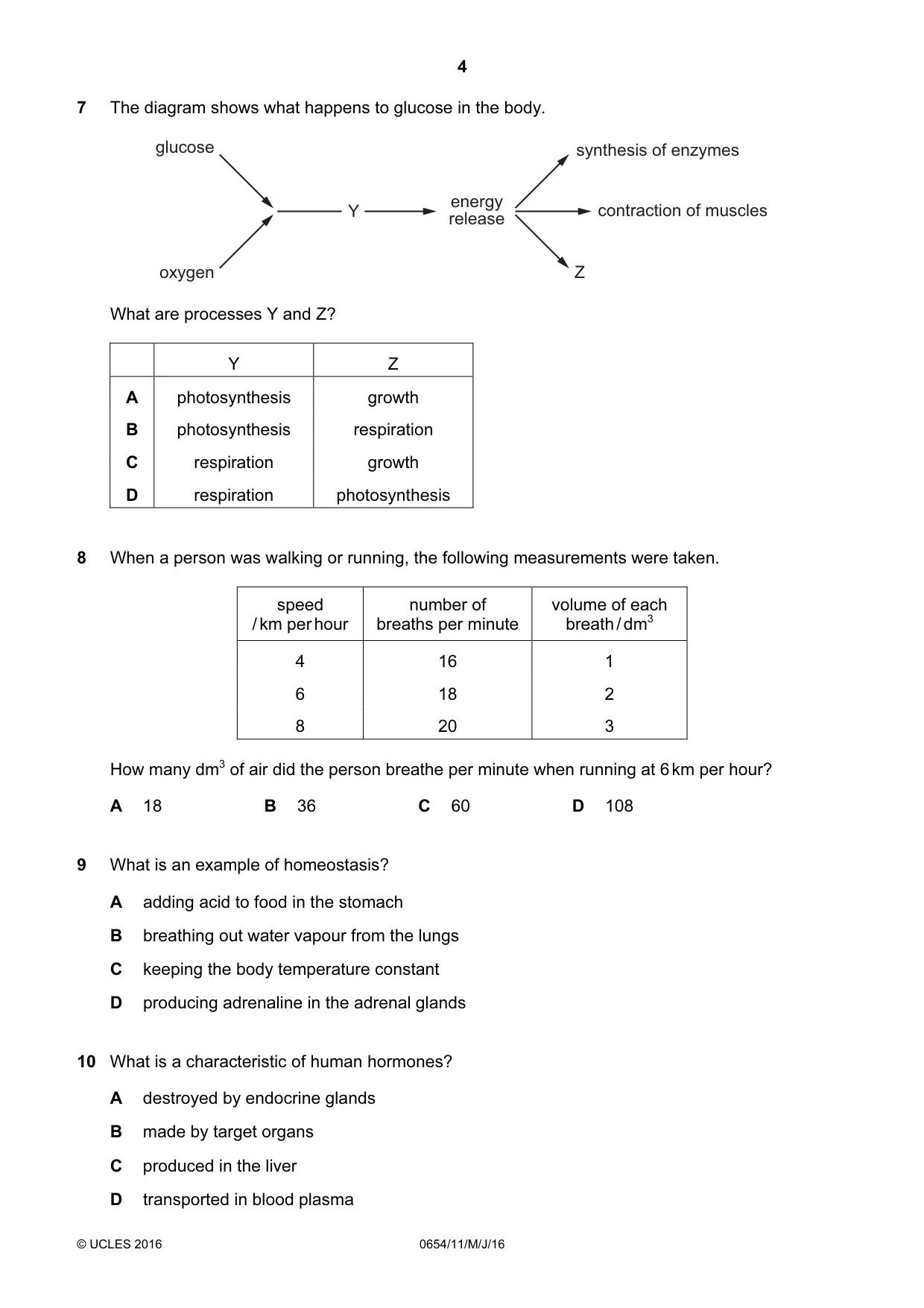 Cambridge IGCSE Sciences - Co-ordinated (Double) 0654 2016 May/June Paper 1 · Variant 1 question paper, page 4 of 20