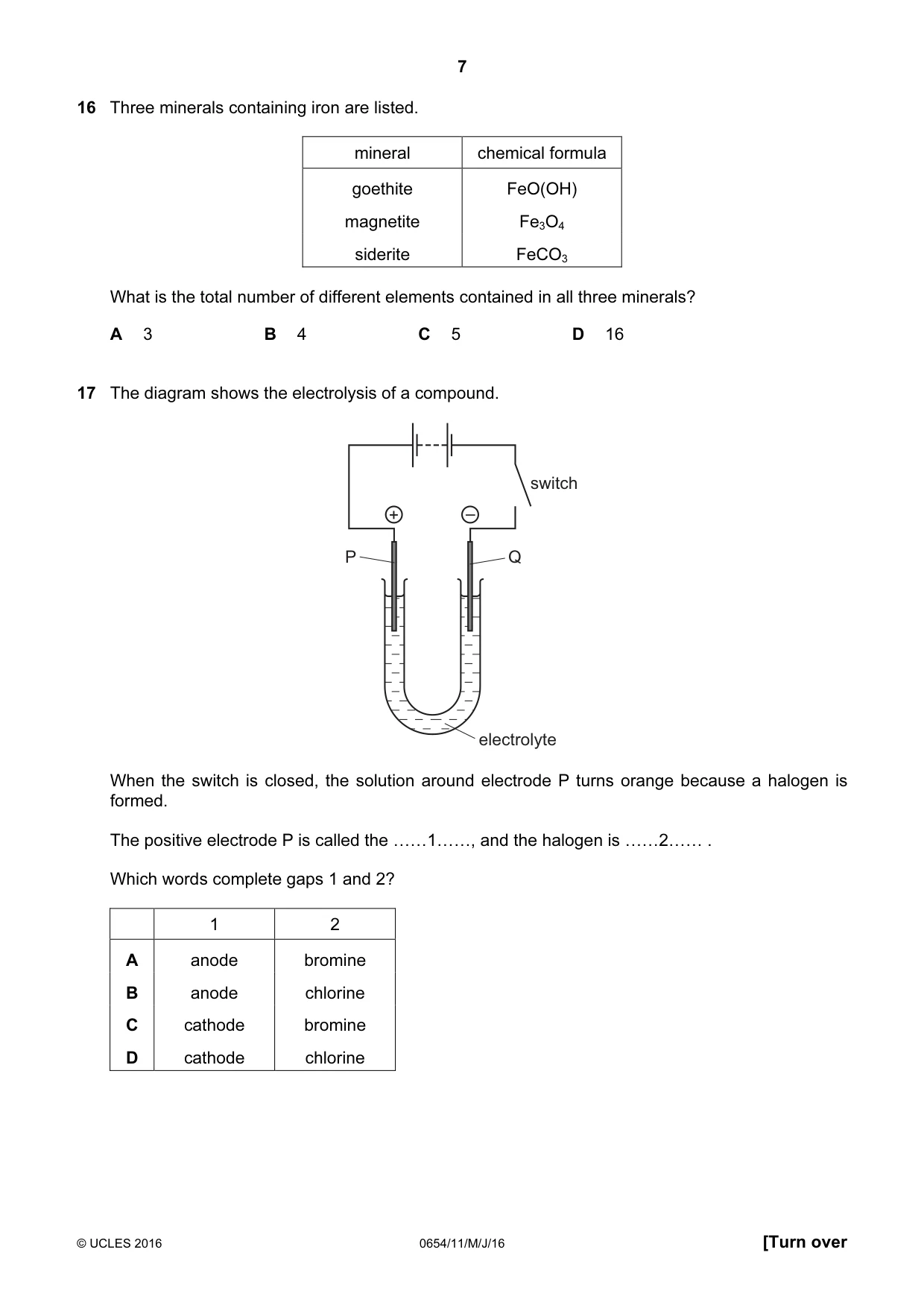 Cambridge IGCSE Sciences - Co-ordinated (Double) 0654 2016 May/June Paper 1 · Variant 1 question paper, page 7 of 20