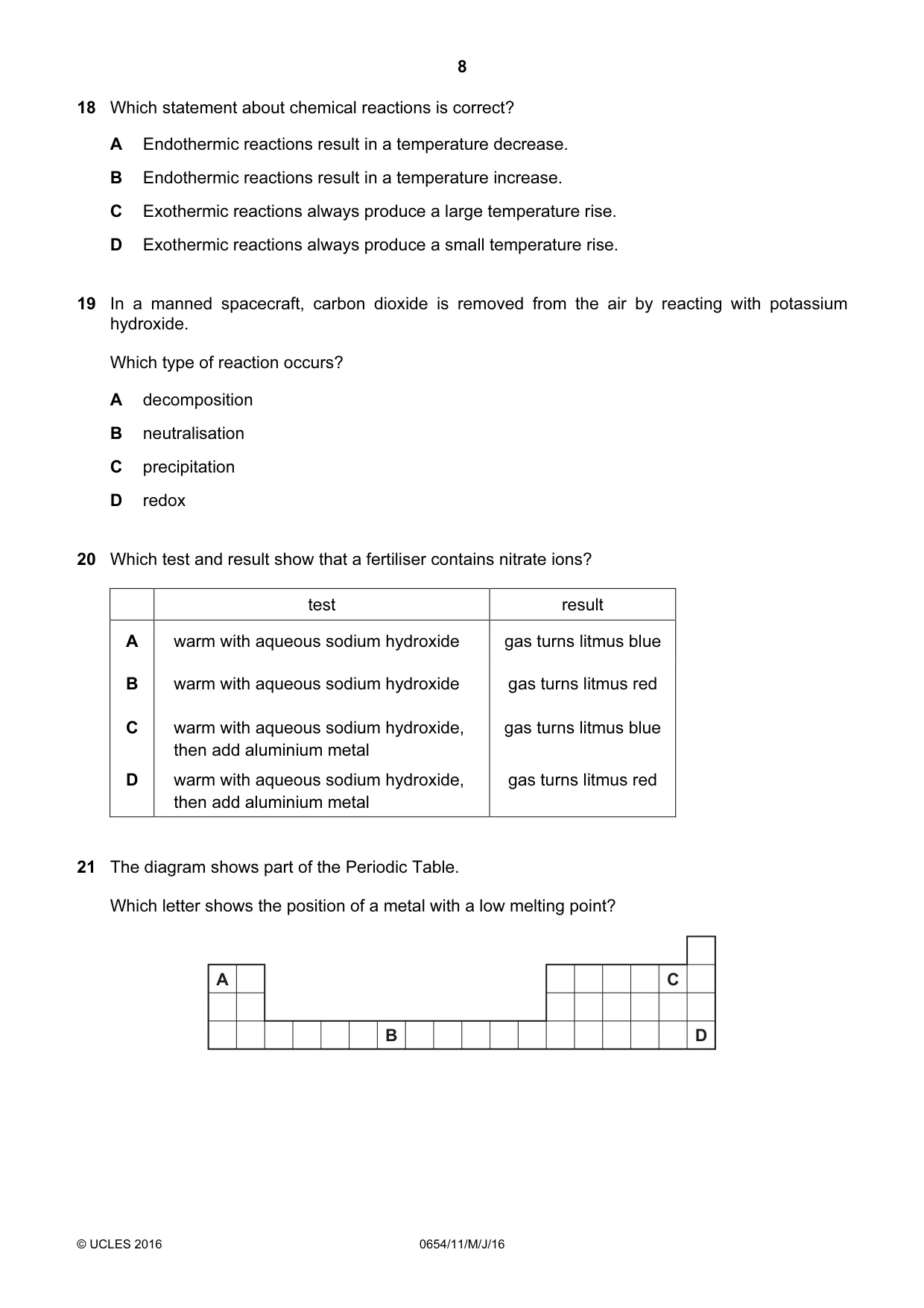 Cambridge IGCSE Sciences - Co-ordinated (Double) 0654 2016 May/June Paper 1 · Variant 1 question paper, page 8 of 20