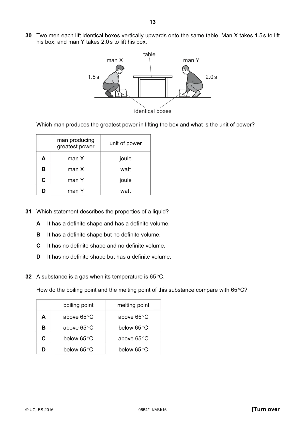 Cambridge IGCSE Sciences - Co-ordinated (Double) 0654 2016 May/June Paper 1 · Variant 1 question paper, page 13 of 20