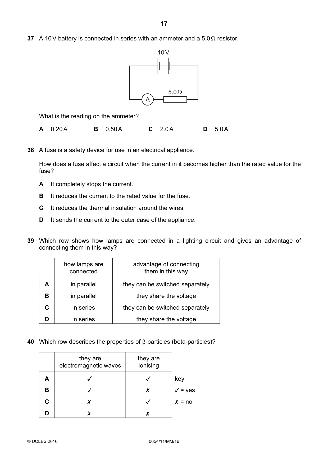Cambridge IGCSE Sciences - Co-ordinated (Double) 0654 2016 May/June Paper 1 · Variant 1 question paper, page 17 of 20