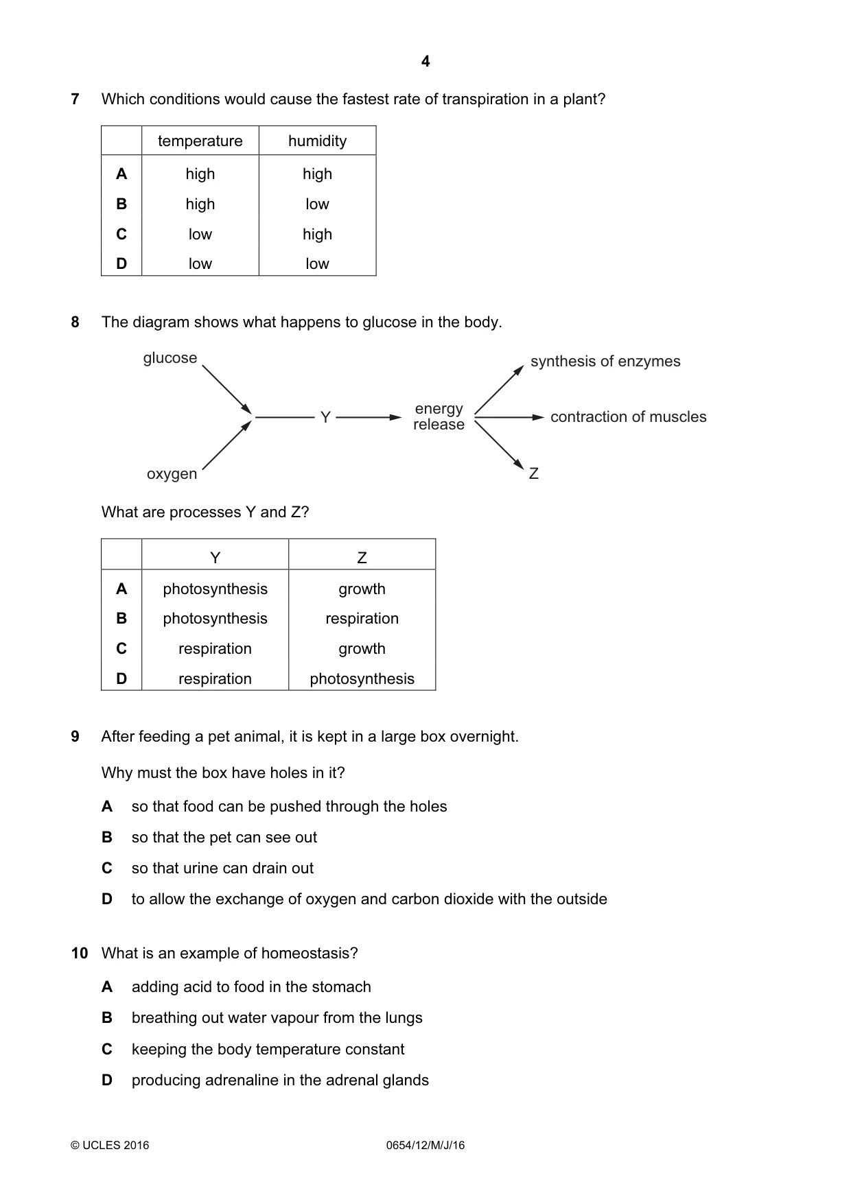 Cambridge IGCSE Sciences - Co-ordinated (Double) 0654 2016 May/June Paper 1 · Variant 2 question paper, page 4 of 20