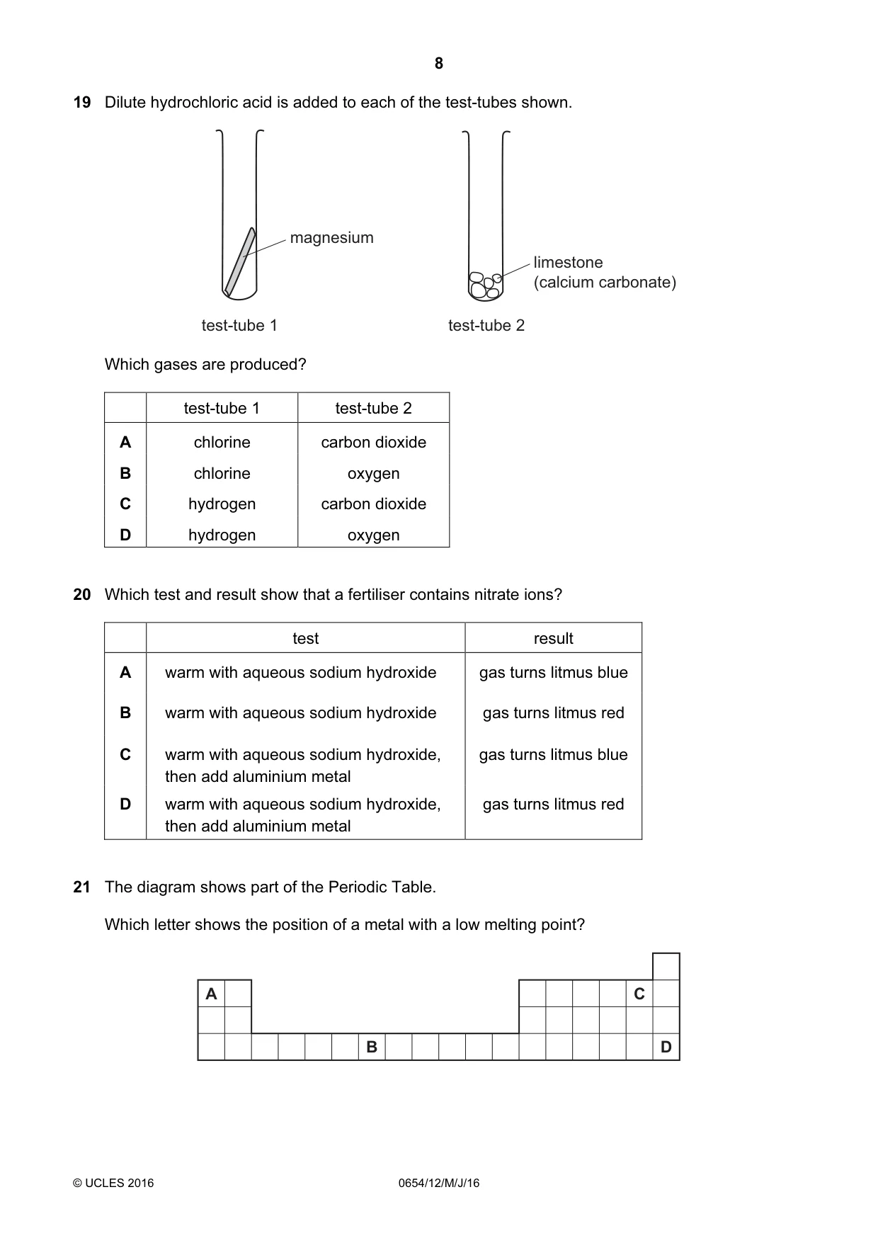 Cambridge IGCSE Sciences - Co-ordinated (Double) 0654 2016 May/June Paper 1 · Variant 2 question paper, page 8 of 20