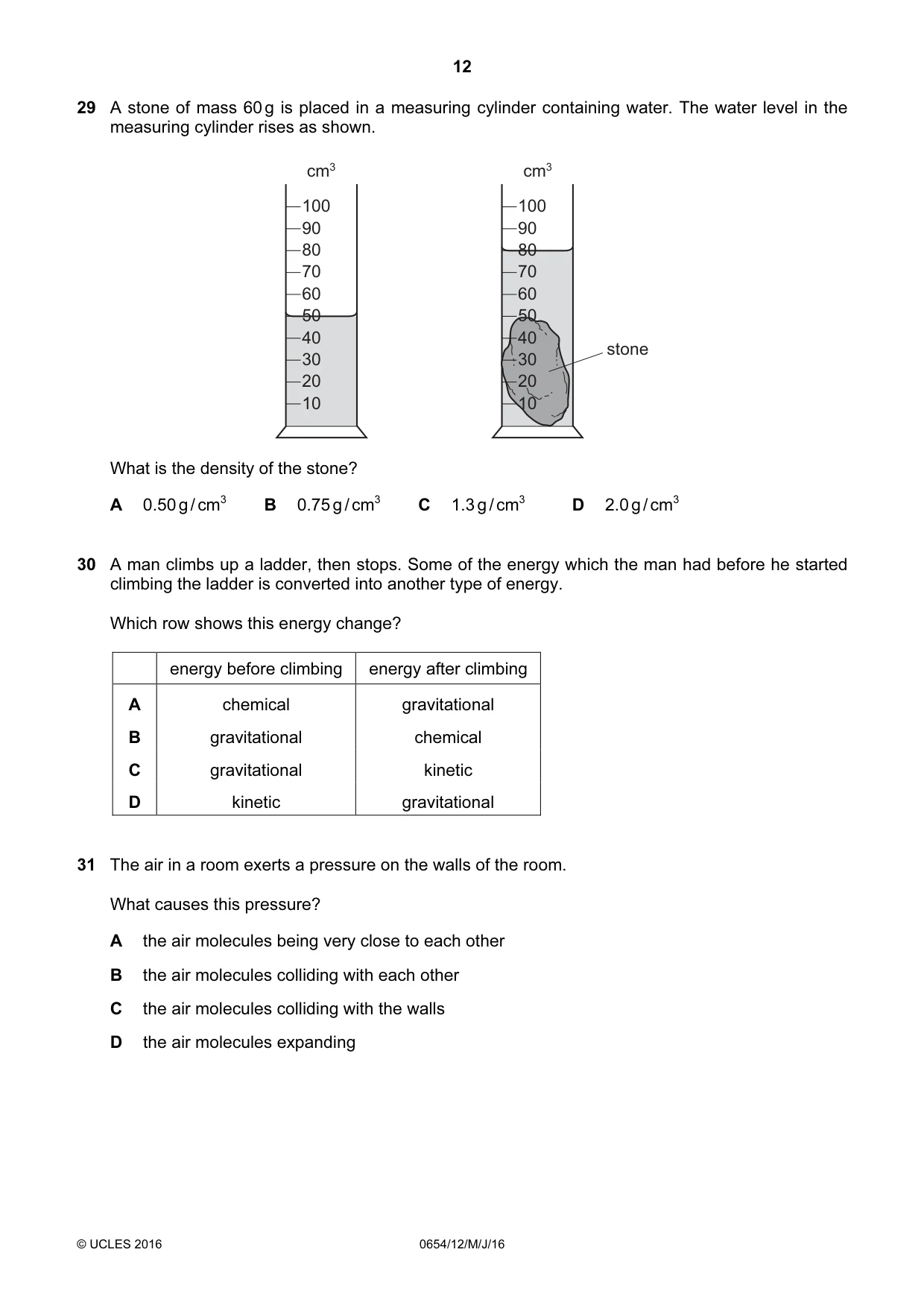 Cambridge IGCSE Sciences - Co-ordinated (Double) 0654 2016 May/June Paper 1 · Variant 2 question paper, page 12 of 20