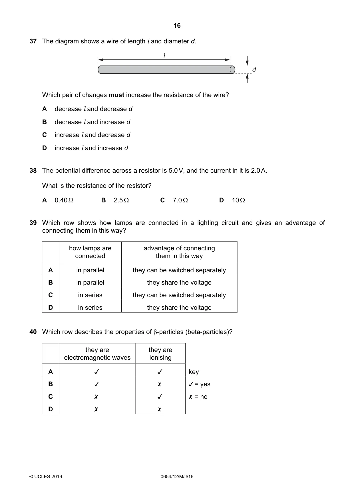 Cambridge IGCSE Sciences - Co-ordinated (Double) 0654 2016 May/June Paper 1 · Variant 2 question paper, page 16 of 20